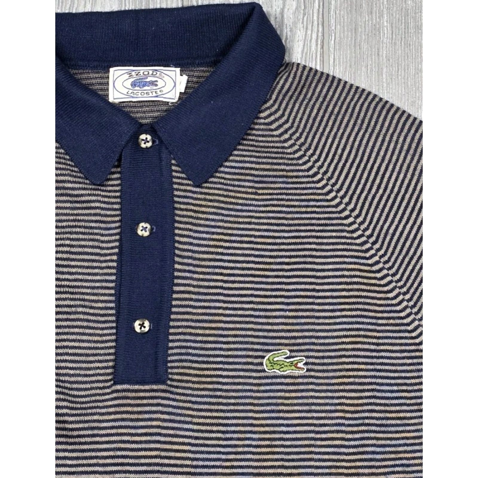 Izod VINTAGE Izod Lacoste Sweater Mens L Blue Beige Knit Polo Long Sleeve 80s Soft Size US L / EU 52-54 / 3 - 4 Thumbnail