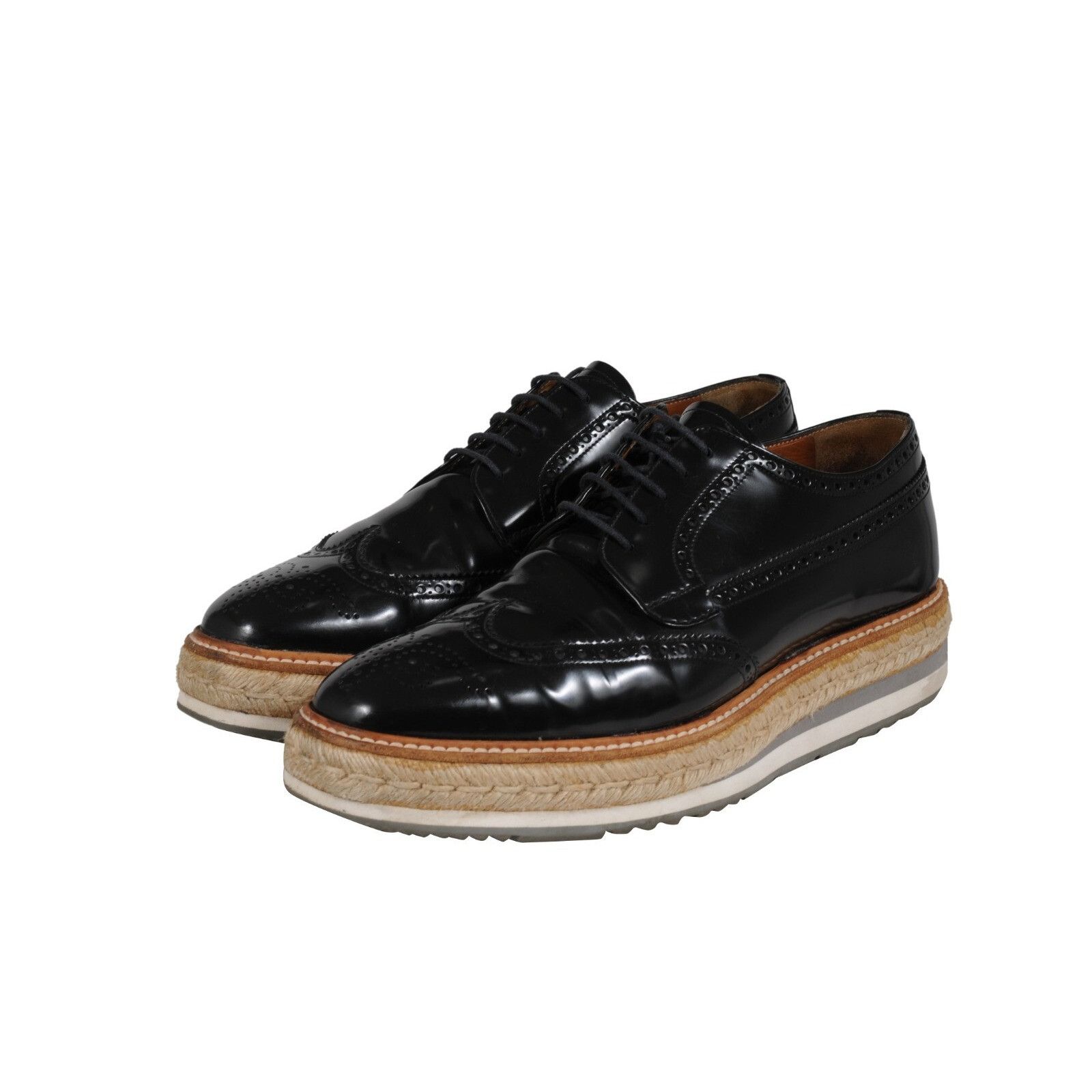 Prada Platform Brogue Black Leather Wingtip - 02481 Size US 8.5 / EU 41-42 - 7 Thumbnail