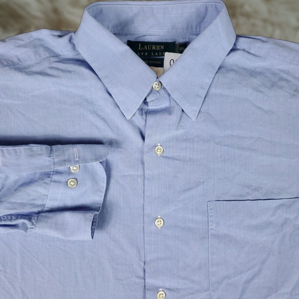 Ralph Lauren VINTAGE Ralph Lauren Dress Shirt Men Size 16.5 Blue Cotton Business Casual Long Sleeve Size 42R - 1 Thumbnail