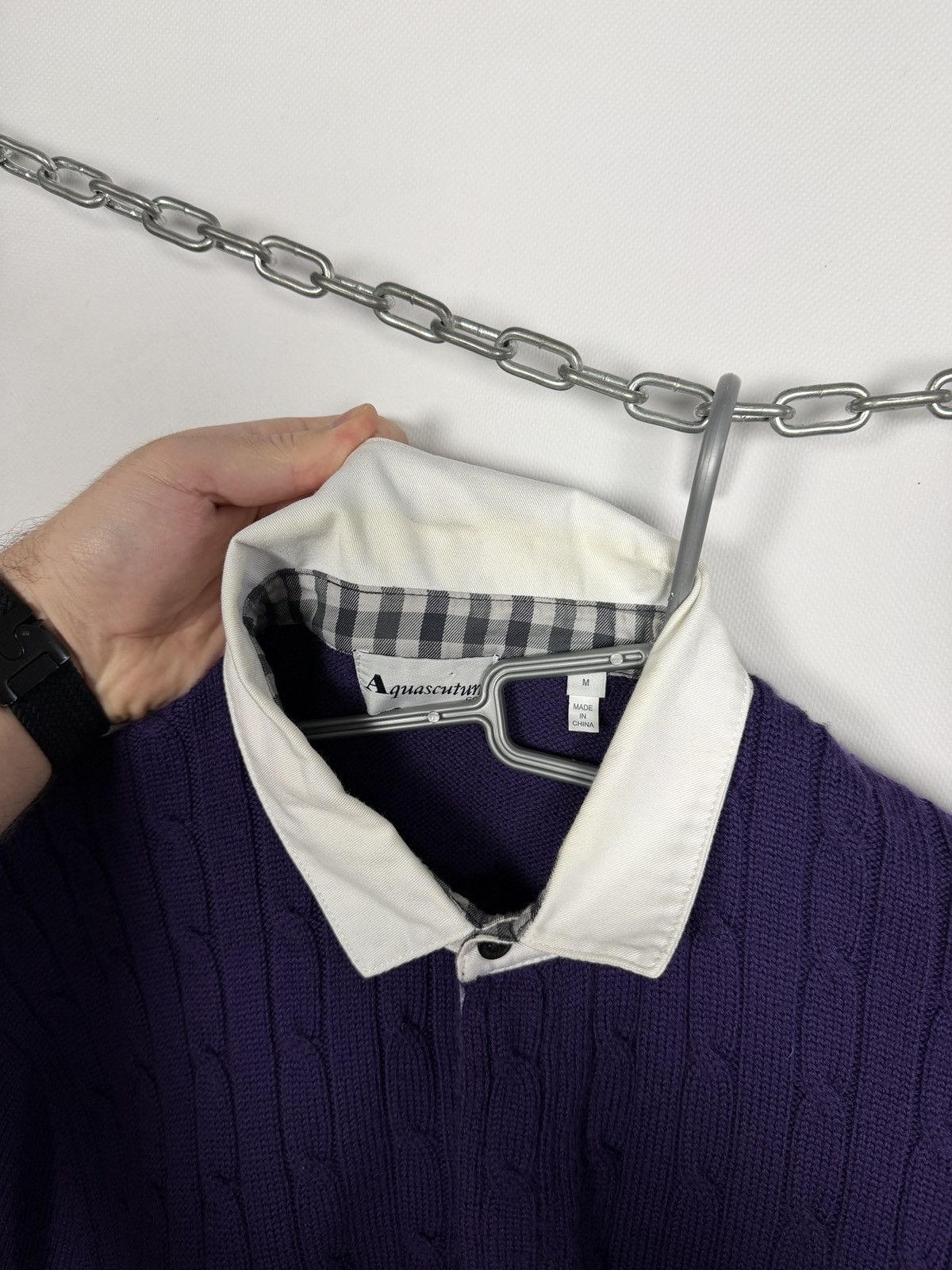 Aquascutum Aquascutum Golf Wool Sweater Cable Knit Pullover Purple Sz M Size US M / EU 48-50 / 2 - 16 Thumbnail