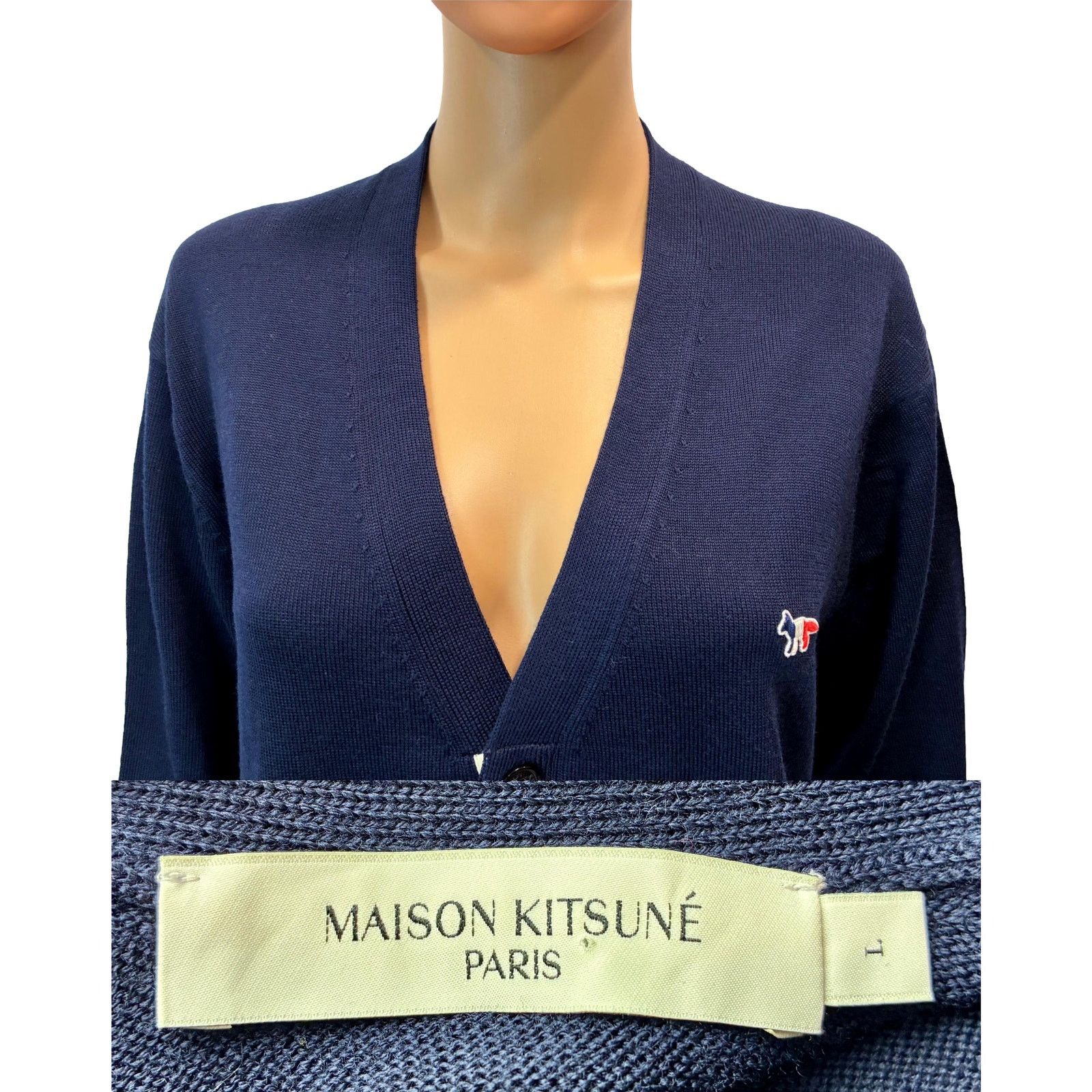 Maison Kitsune Maison Kitsune Navy Wool Fox Logo Cardigan L Size L / US 10 / IT 46 - 10 Thumbnail