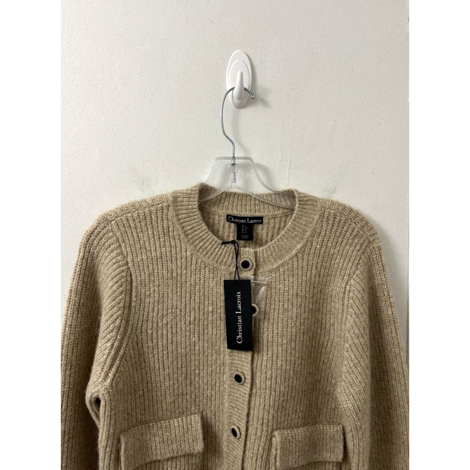 Christian Lacroix Christian Lacroix Cardigan Sweater Womens Small Tan Wool Ribbed Knit Cropped NWT Size S / US 4 / IT 40 - 2 Thumbnail