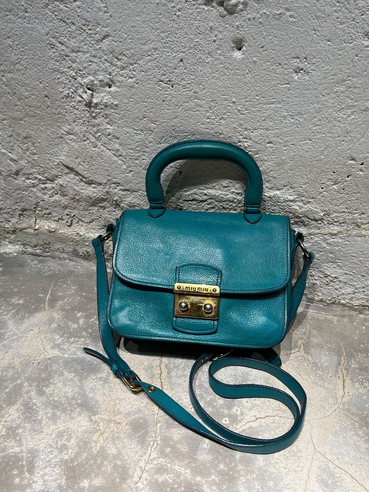 Miu Miu Madras Leather Shoulder Bag in Green, Women's