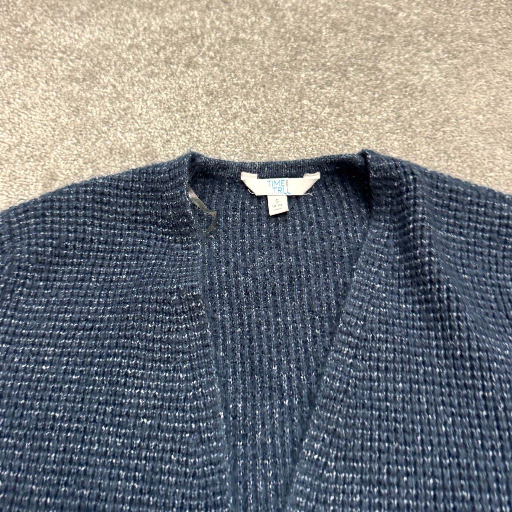 Vintage Time & Tru Cardigan Sweater Women's Blue Waffle-Knit Open V-Neck Small Pullover Casual Autumn Winter Classic Venture Ladies (adjusted?) Size S / US 4 / IT 40 - 3 Thumbnail