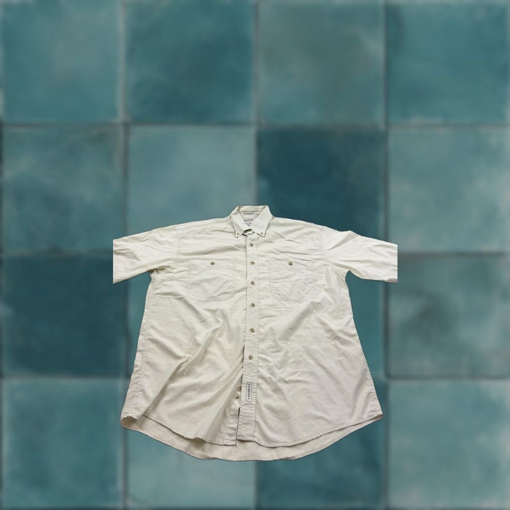 Savane Savane Shirt Mens Large Cotton Short Sleeve Button-Up No Wrinkles Beige Casual Workwear Size US L / EU 52-54 / 3 - 1 Thumbnail