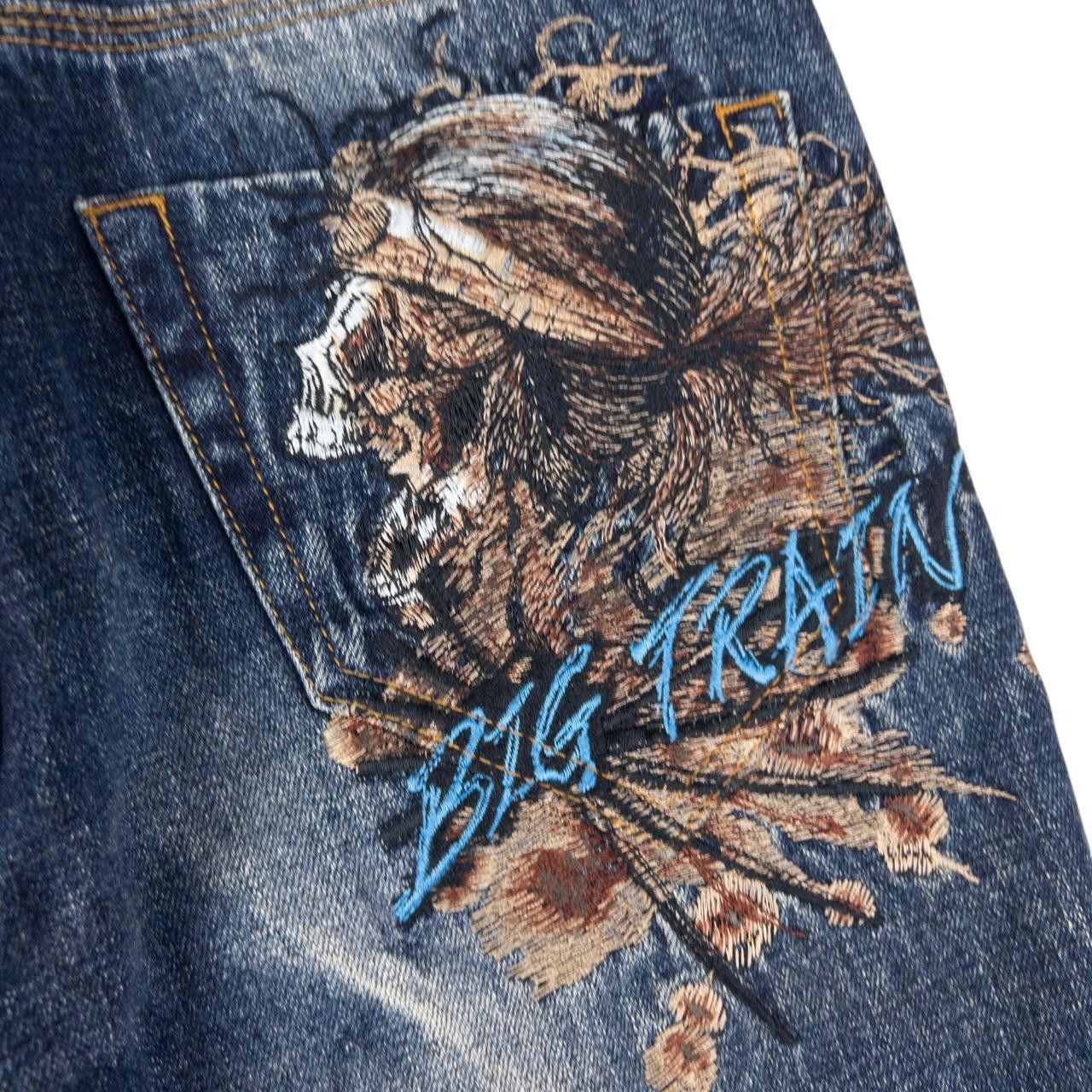 The Unbranded Brand Vintage Big Train Embroidered Skull Denim Jeans Size W30 Size US 29 - 6 Thumbnail