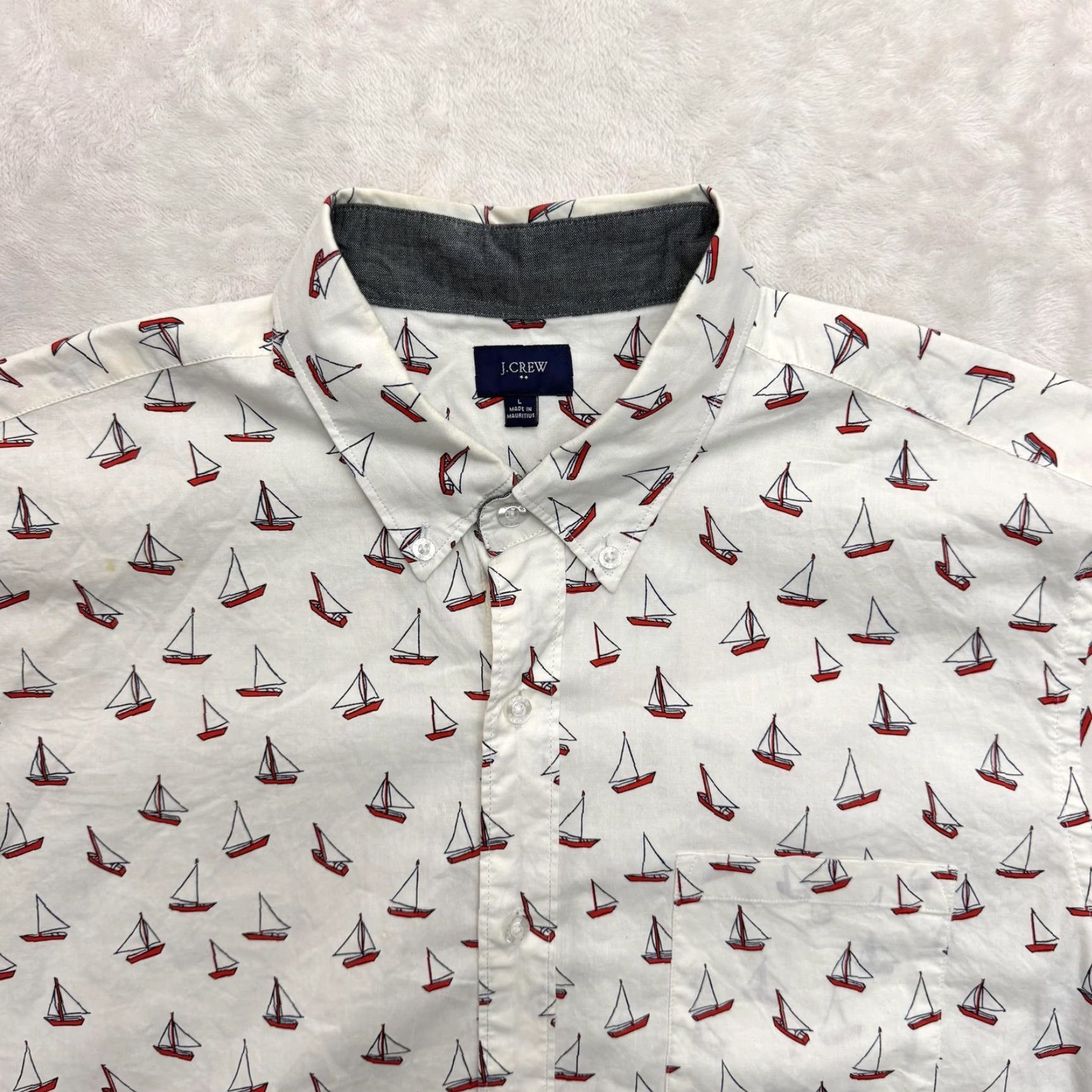 J.Crew J.Crew Shirt Mens Large White Sailboat Print Button Down Beach Nautical AOP Size US L / EU 52-54 / 3 - 2 Thumbnail