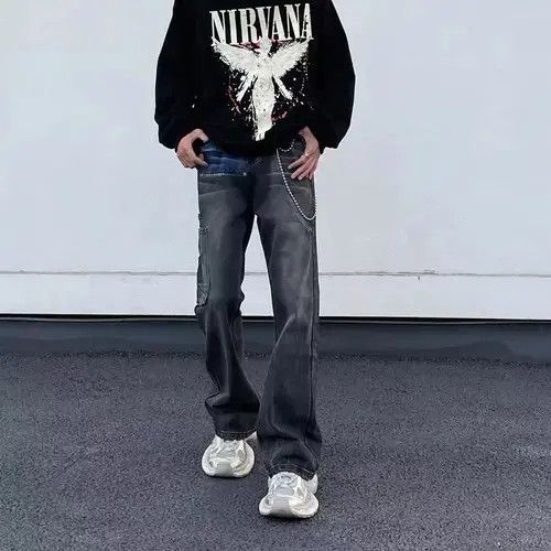 Japanese Brand × Jean Retro high street hip hop draped workwear bootcut jeans Size US 32 / EU 48 - 4 Thumbnail