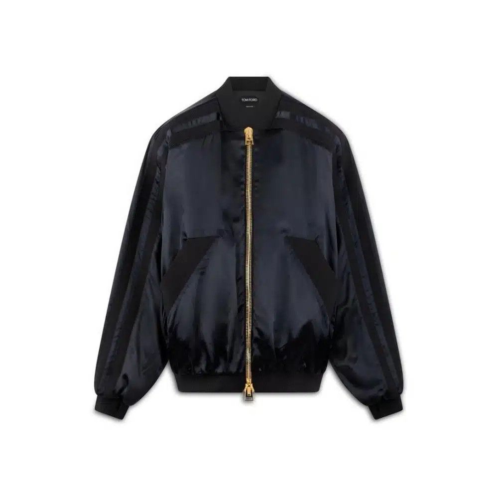 Tom Ford o1loc1c1124 FL0002 Viscose Satin Varsity Jacket in Black Size L / US 10 / IT 46 - 1 Thumbnail