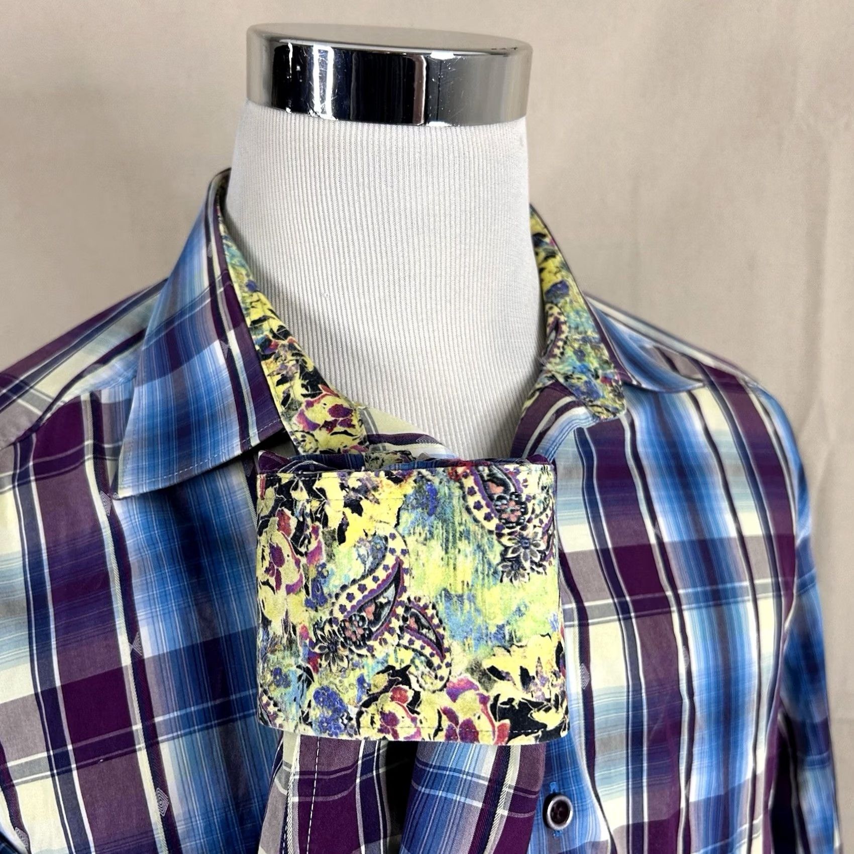 Robert Graham Robert Graham XL Classic Fit Shirt Floral Purple Plaid Cotton Button-Front Long Sleeve Casual Men’s Size US XL / EU 56 / 4 - 2 Thumbnail