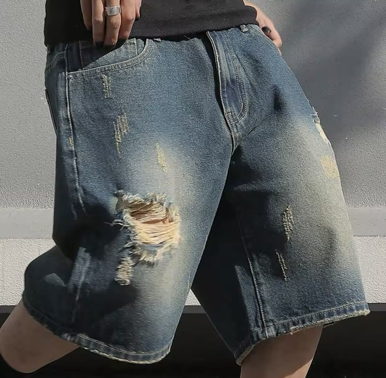 Jean × Vintage Baggy Stretchy Denim Shorts Jeans Size US 36 / EU 52 - 1 Thumbnail