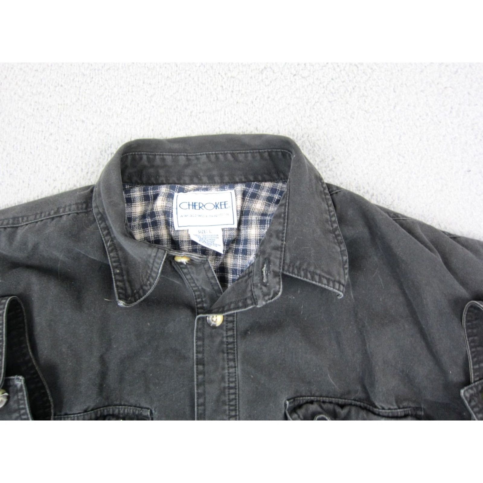 Cherokee VINTAGE Cherokee Shirt Mens L Black Canvas Button-Up Shacket Workwear 80s USA Button Down Collar Size US L / EU 52-54 / 3 - 3 Thumbnail