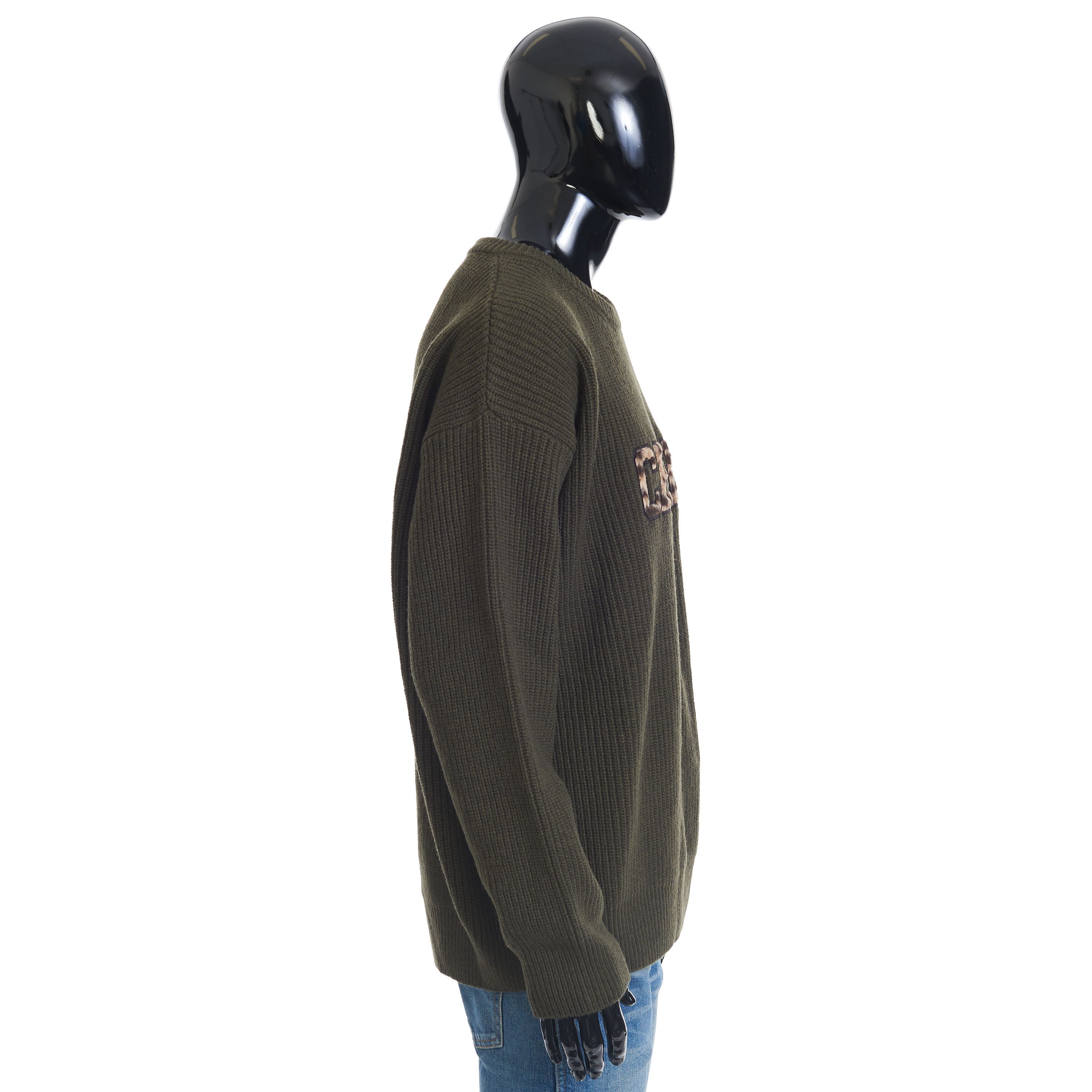 Celine versized Crewneck Sweater In Khaki Ribbed Wool Size US L / EU 52-54 / 3 - 7 Thumbnail