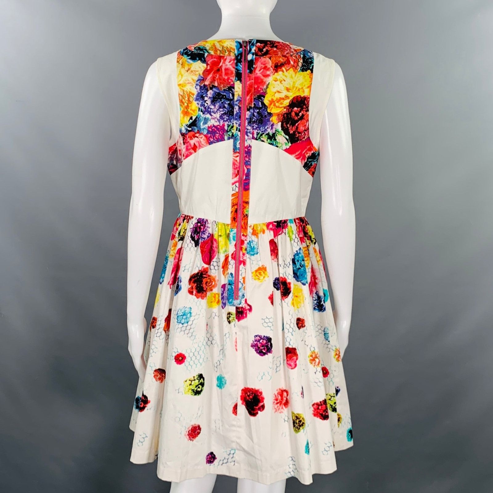 Prabal Gurung White Multi Color Cotton Blend Floral Sleeveless Dress Size M / US 6-8 / IT 42-44 - 4 Thumbnail