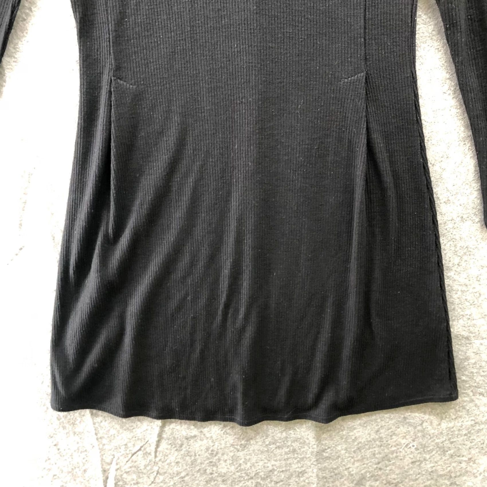 Madewell Madewell Long Sleeve Ribbed Mini Dress XS Black Mock Neck Pleated A-Line Women's Xs Dress Size XS / US 0-2 / IT 36-38 - 4 Thumbnail