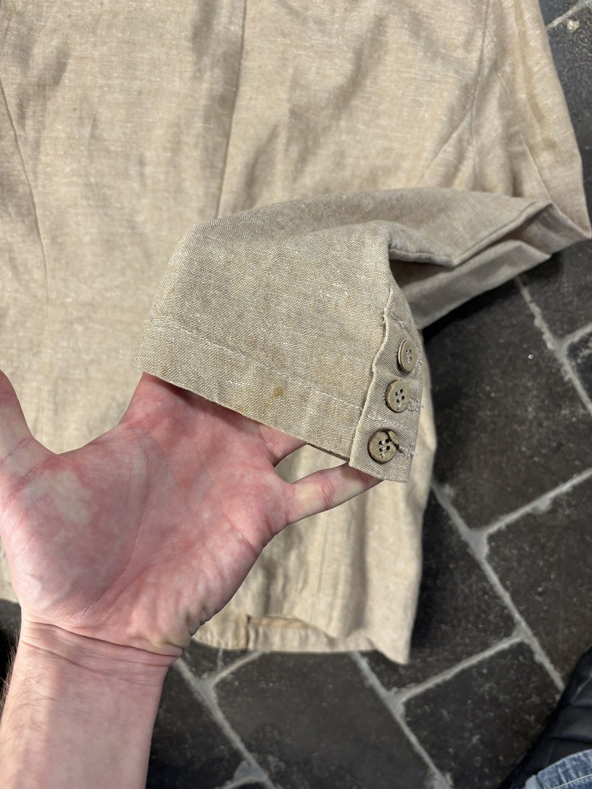 Japanese Brand 1990s Vintage Linen Blazer Suit Jacket Jungle Storm Japan Size 34R - 10 Thumbnail