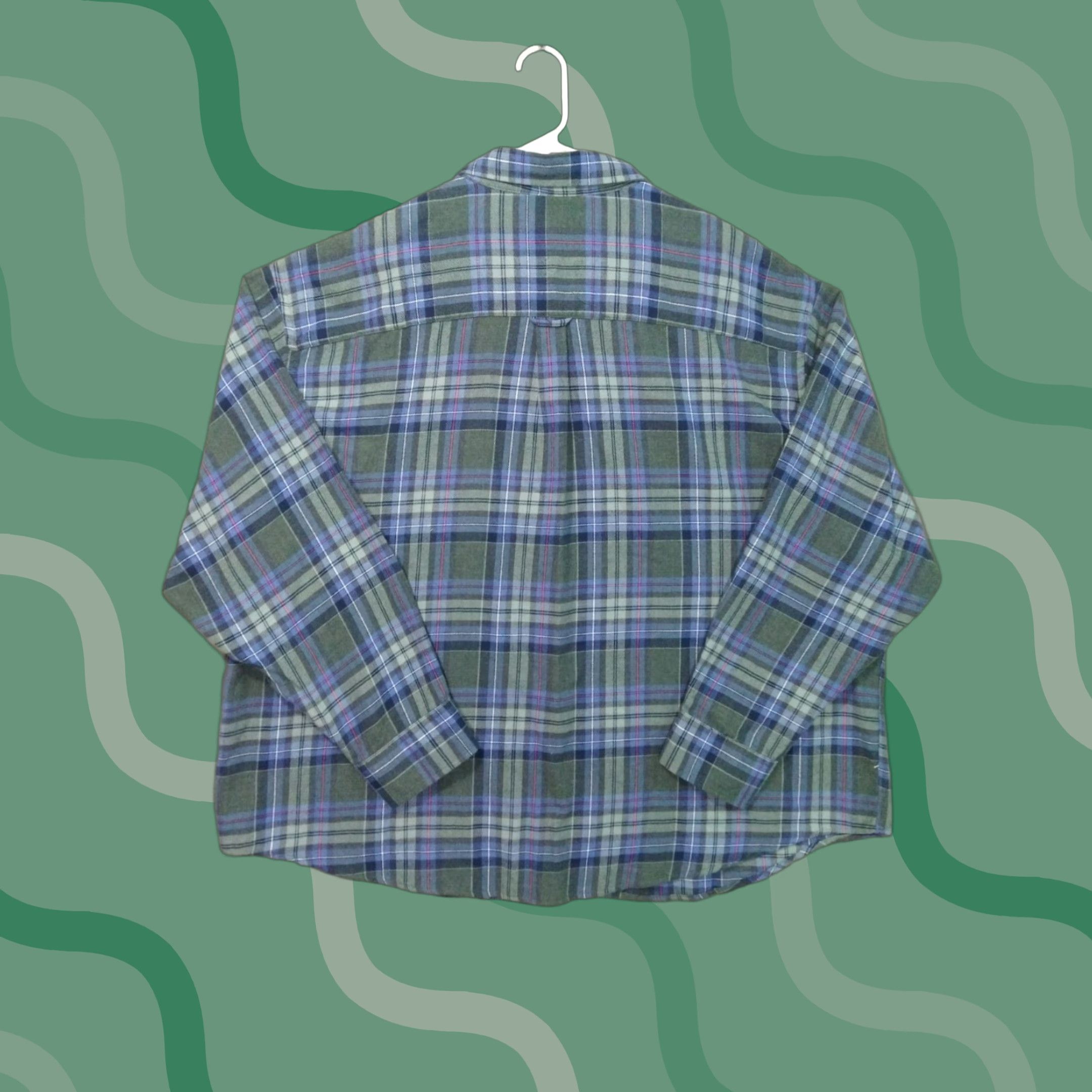 Izod Izod Mens Button-Up Shirt 3XL Green Plaid Flannel Blue Cotton Long Sleeve Casual Size US XXL / EU 58 / 5 - 1 Thumbnail