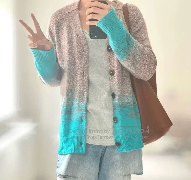 Hermes Hermes Grey blue color block knitted cardigan with 100% ca Size XS / US 0-2 / IT 36-38 - 9 Thumbnail