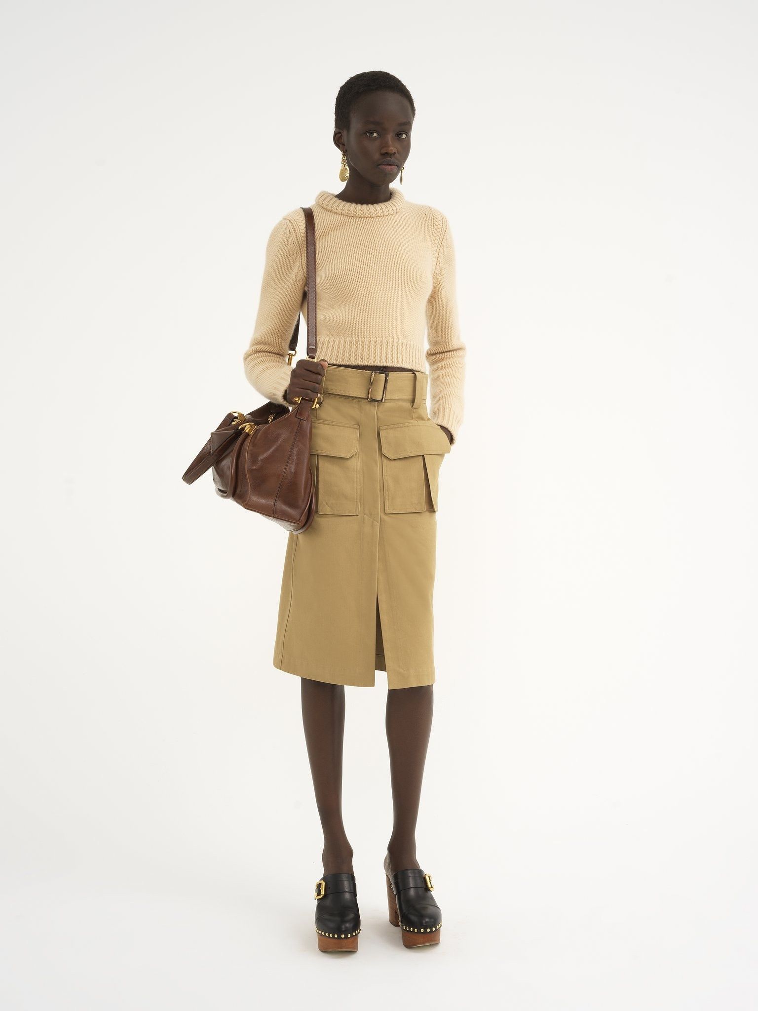 Chloe o1loc1c11025 Saharienne Midi Skirt in Past Kakhi Size 28" / US 6 / IT 42 - 2 Thumbnail