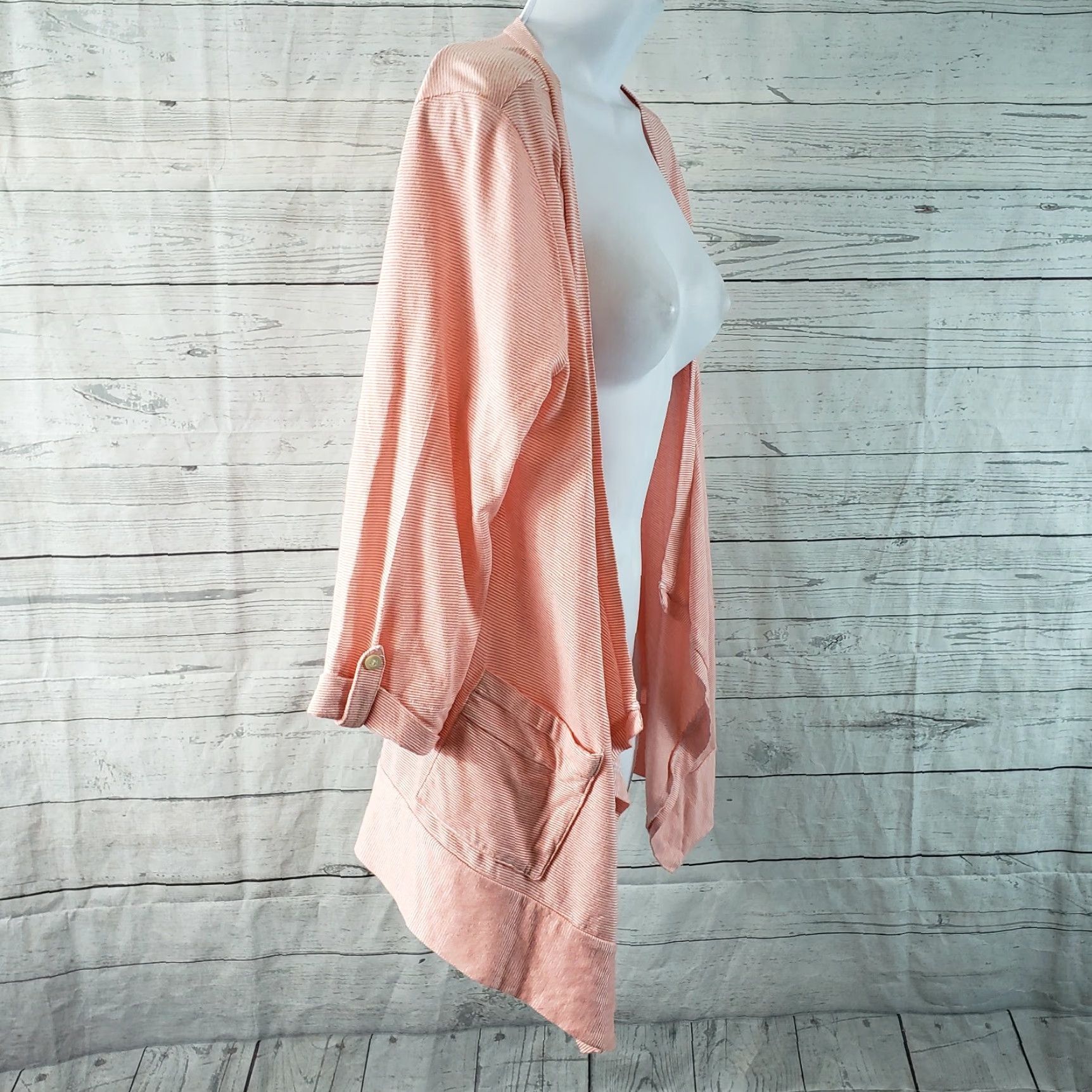 Loft LOFT Ann Taylor Womens Cardigan 3/4 Sleeve Open Front Medium Pink Coral Striped Sweater Womens Size M / US 6-8 / IT 42-44 - 3 Thumbnail