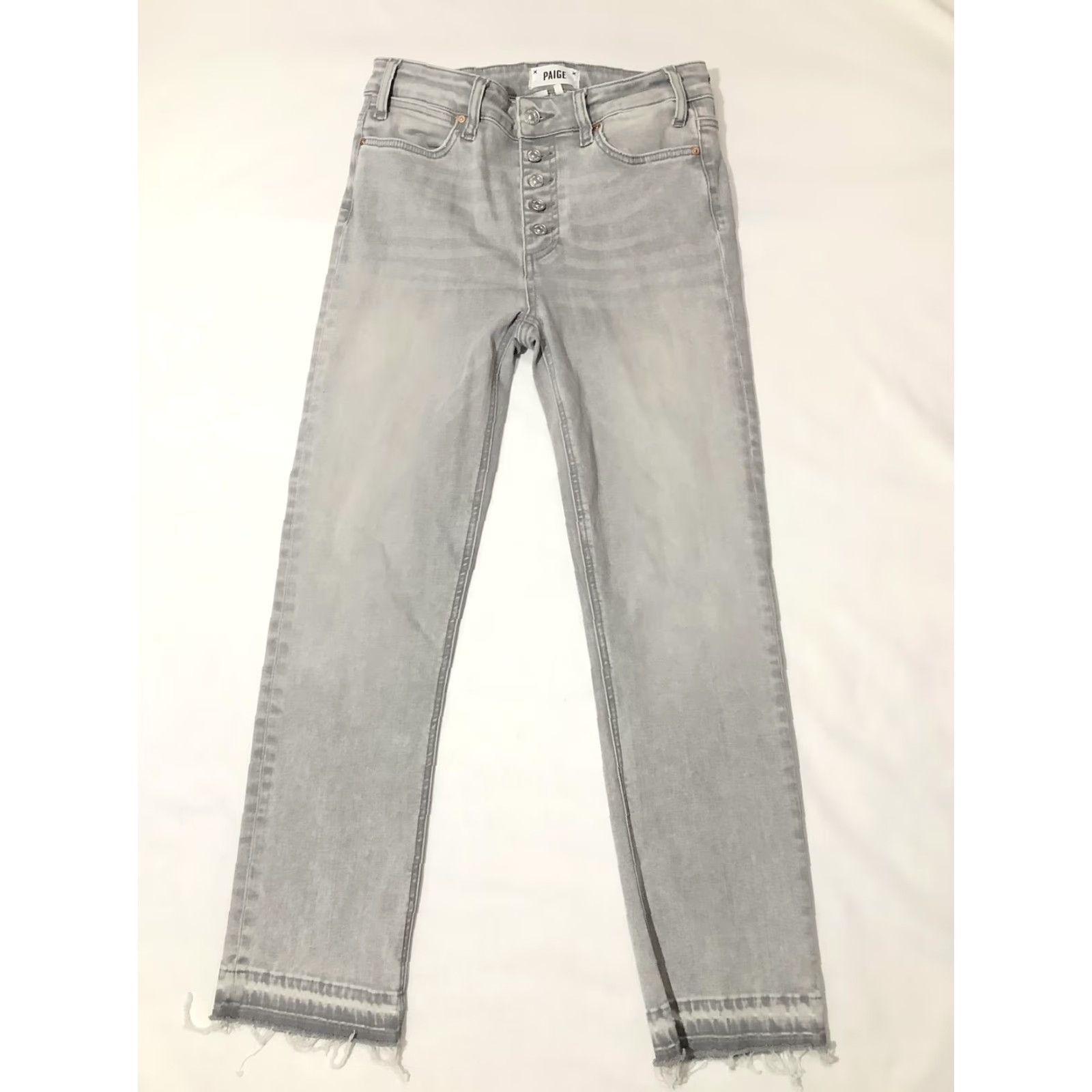 Paige Paige Jeans Womens Cindy High Rise Slim Straight Crop Gray 27 Button Fly Frayed Hem Denim Crop Distressed Stretch Size 27" / US 4 / IT 40 - 2 Thumbnail