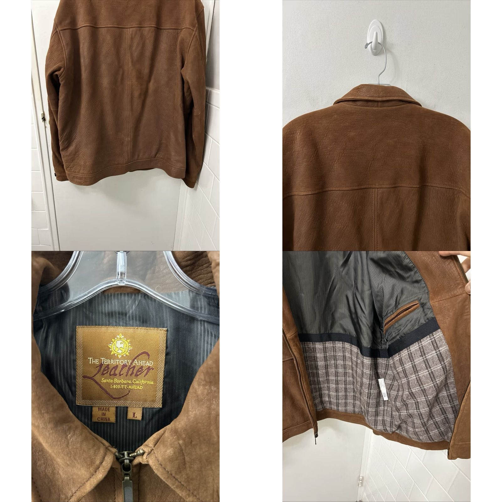 The Territory Ahead The Territory Ahead Leather Jacket Mens Large Brown Wool Lined Full Zip Bomber Size US L / EU 52-54 / 3 - 8 Thumbnail