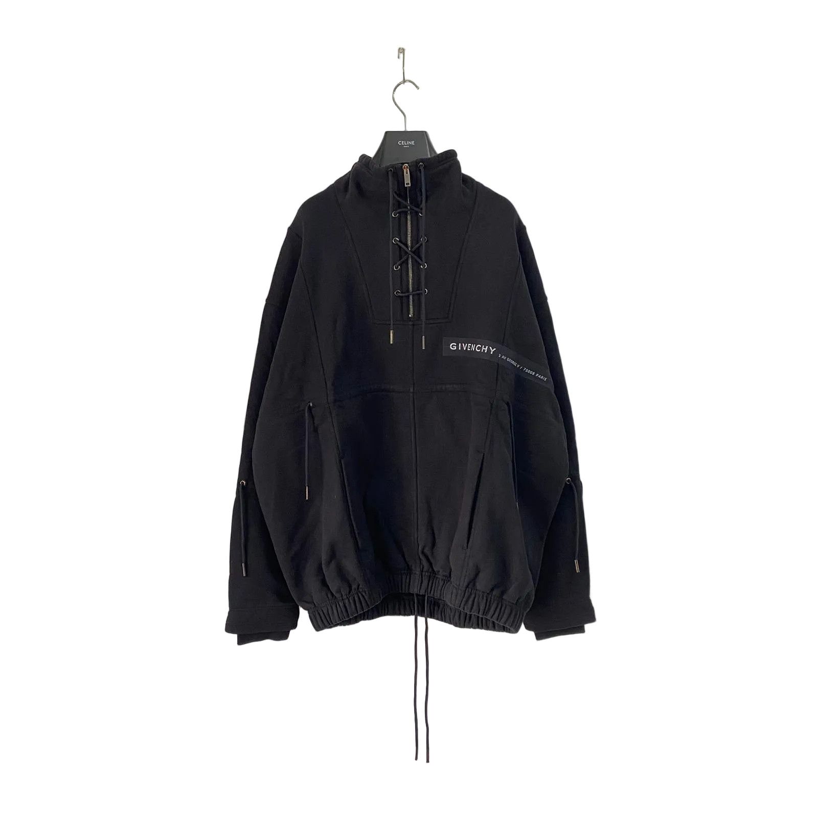Givenchy Black Embroidered Logo Lace Up Oversized Sweatshirt Size US M / EU 48-50 / 2 - 1 Thumbnail