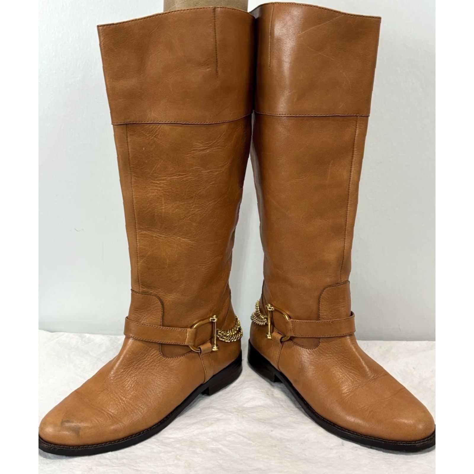 Ralph Lauren Lauren Ralph Lauren Jacques Chain Riding Boots Women’s 6 B Cognac Leather Riding Boot Women Brown Leather Chains Zip Almond Toe Mature 6 B Women Size US 6 / IT 36 - 3 Thumbnail