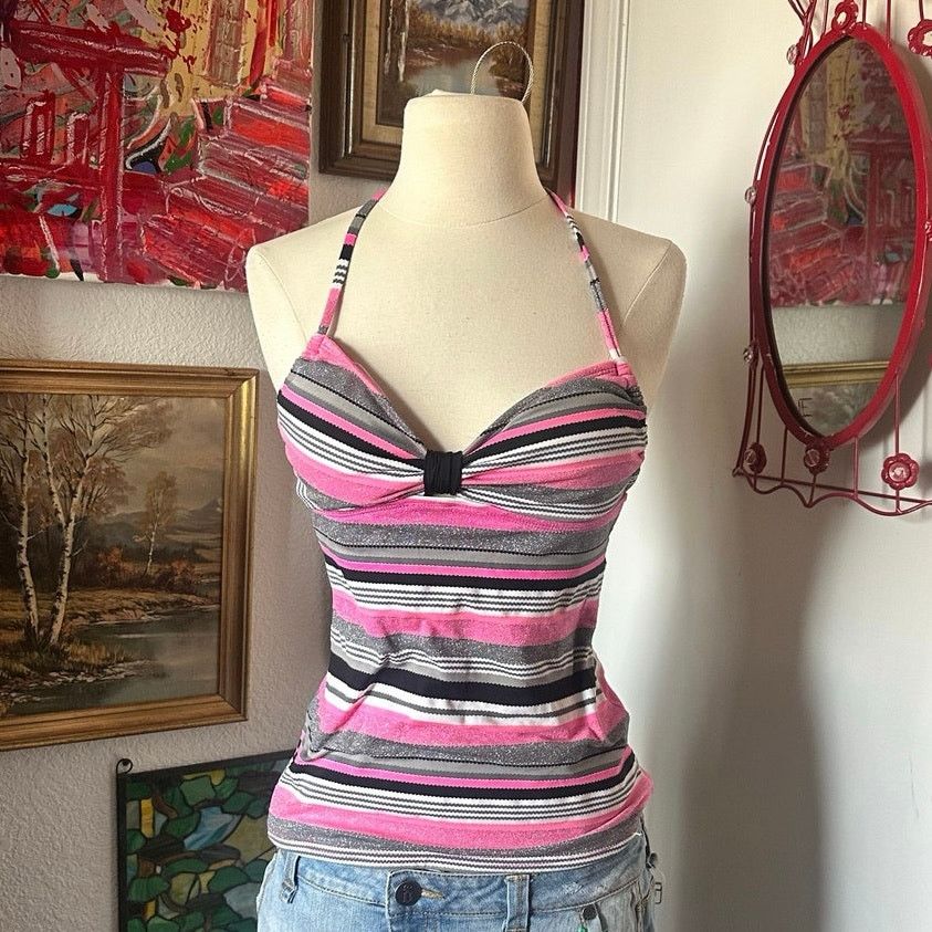 Other candies gray pink striped swim halter top Size S / US 4 / IT 40 - 1 Thumbnail