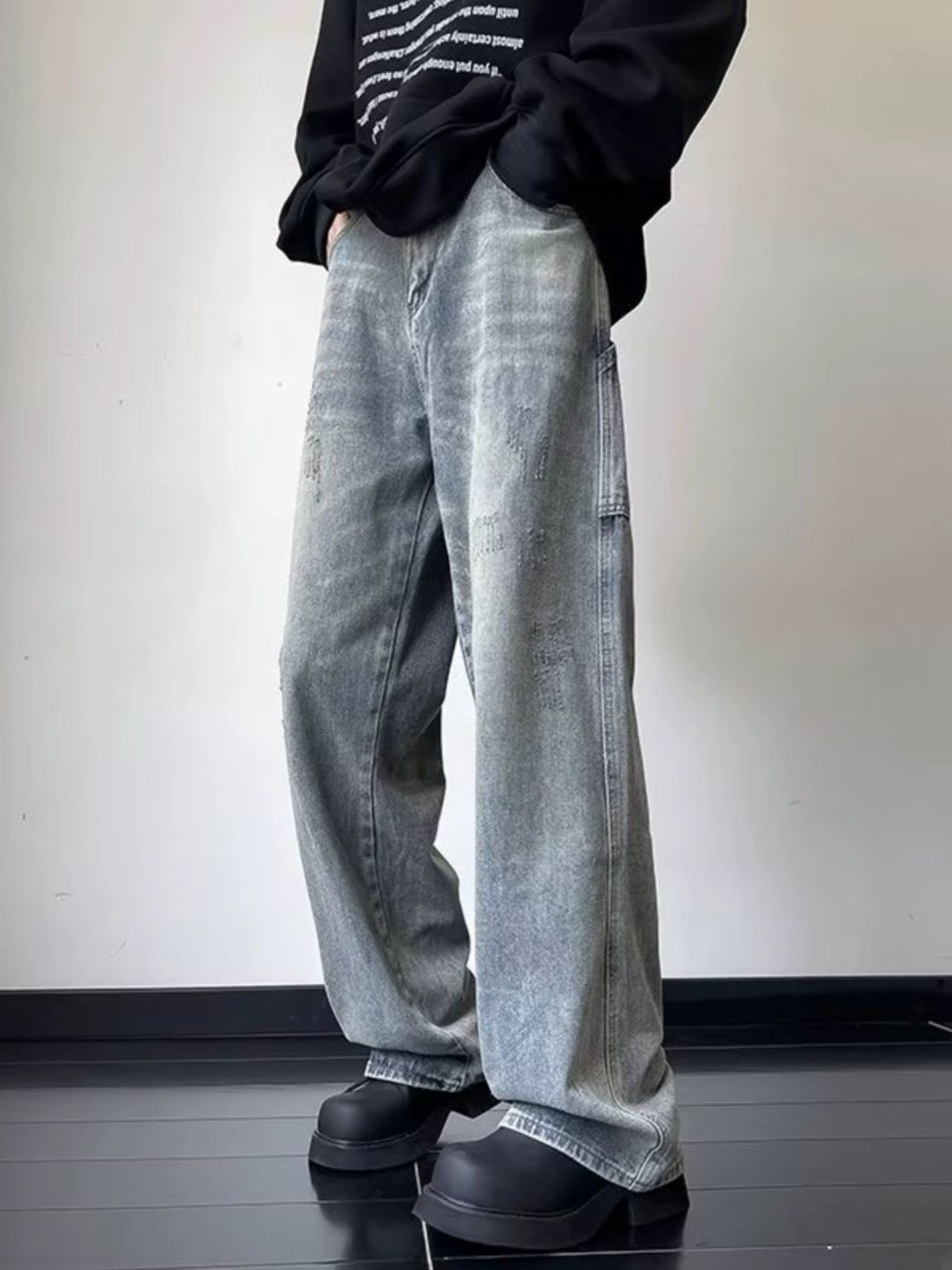 Japanese Brand Men's Retro High Street Washed Straight Leg Jeans Size US 32 / EU 48 - 2 Thumbnail