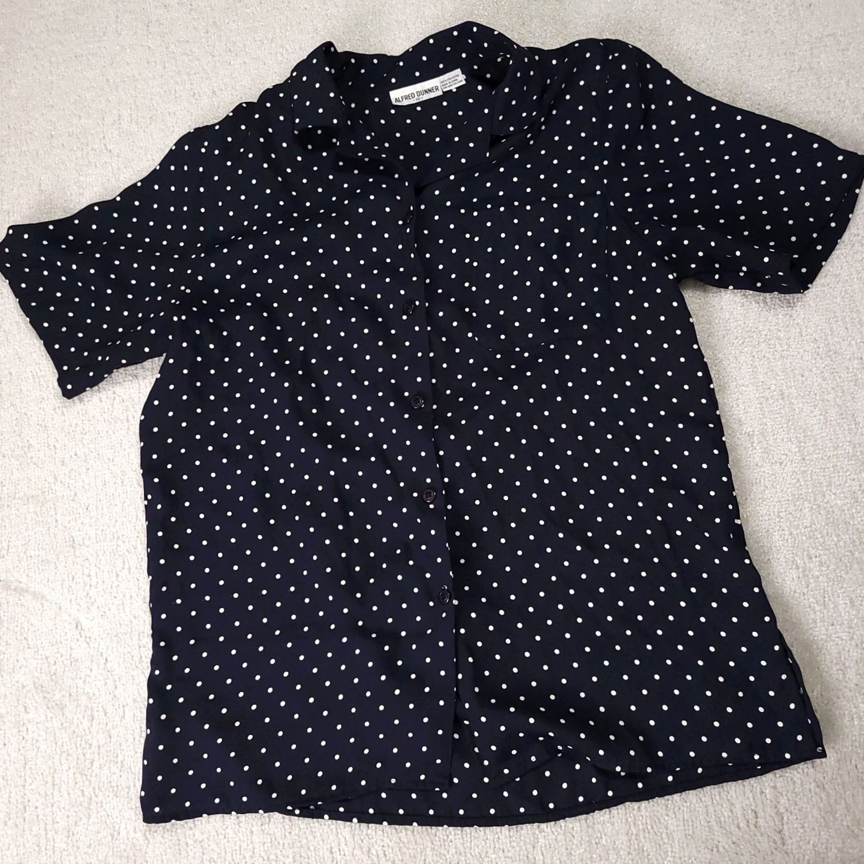 Vintage VINTAGE Alfred Dunner Short Sleeve Shirt Button Up Womens 10 Blue Polka Dot Shoulder Pad Size L / US 10 / IT 46 - 2 Thumbnail