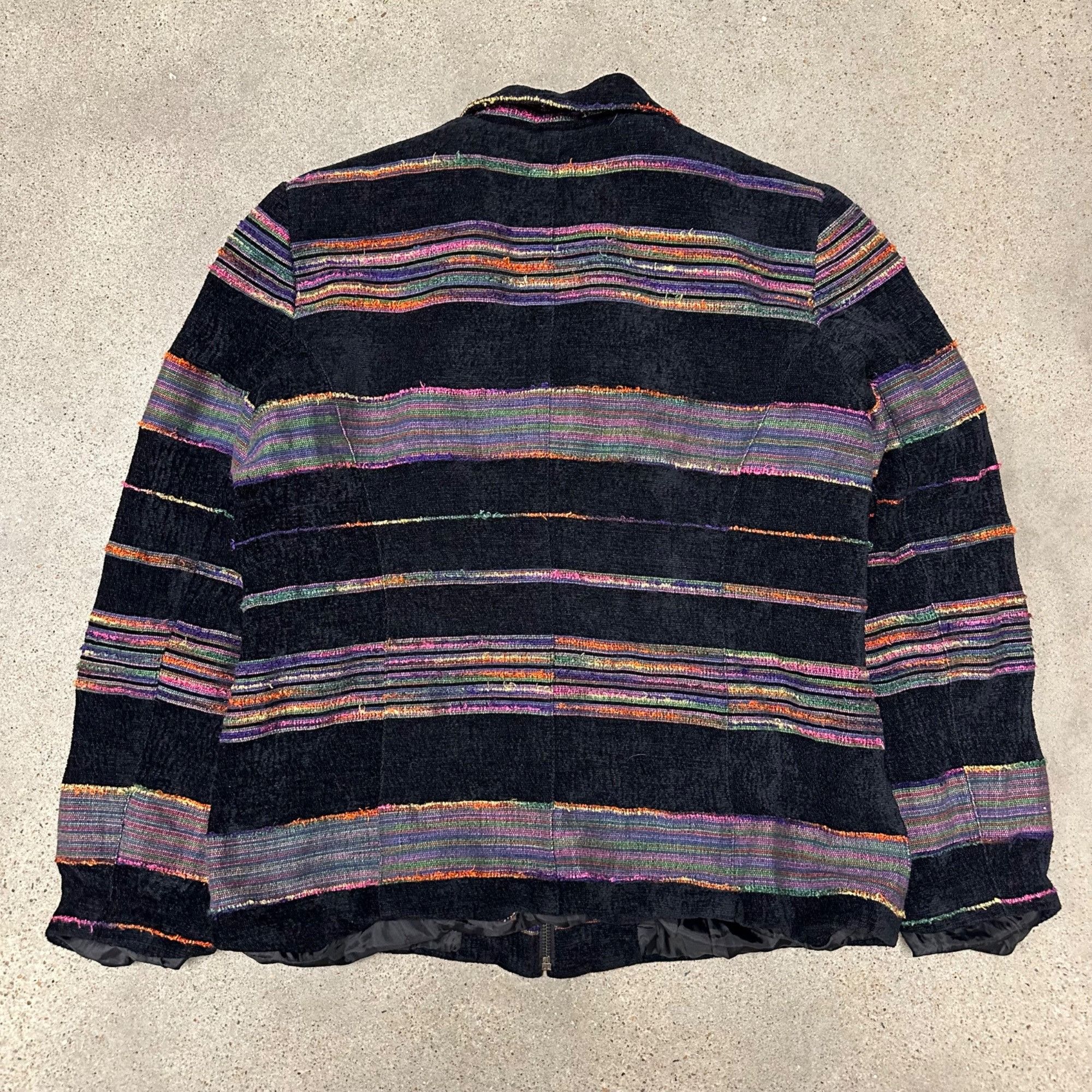 Vintage Vintage Y2K Unique Zip Up Striped Jacket Size XL / US 12-14 / IT 48-50 - 3 Thumbnail