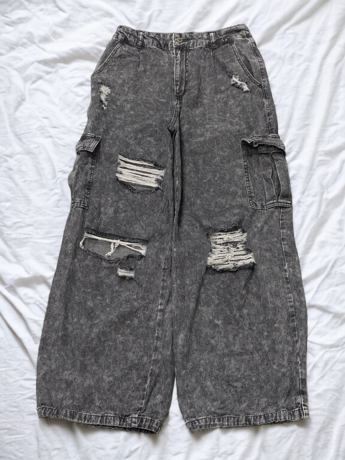 JNCO Works Cargo Baggy Distressed Denim Pants (AD8) Size US 29 - 4 Thumbnail