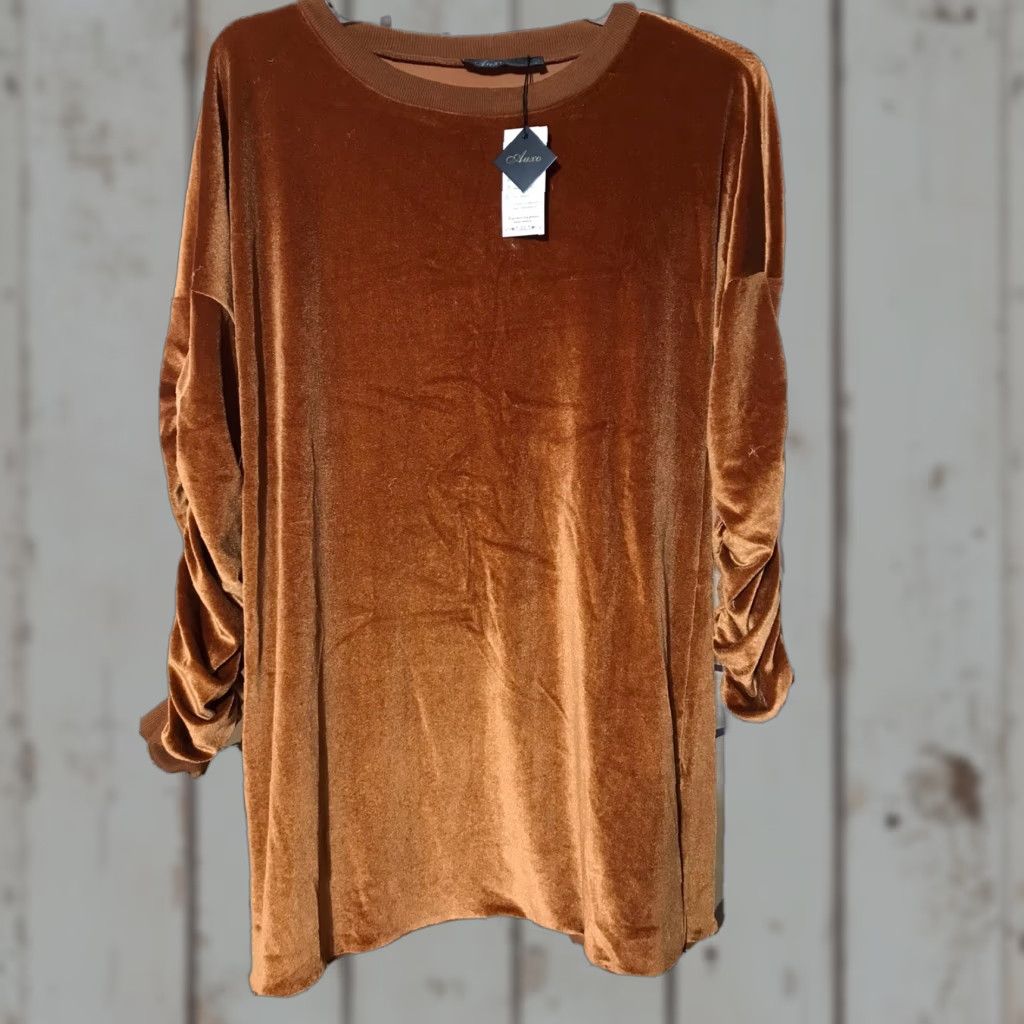 Vintage Auxo Collection Women's Knee Length Long Sleeve Shirt Dress Copper Size L Modern Fall Winter Stretch Ruched Sleeves Size S / US 4 / IT 40 - 1 Thumbnail