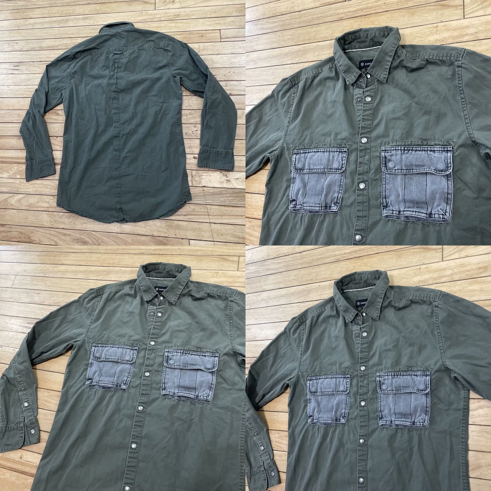 Zanerobe ZANEROBE Button-Up Shirt Men M Green Gray with Pockets, Metal Snap Button, Workwear Outfits Outdoors Size US M / EU 48-50 / 2 - 9 Thumbnail