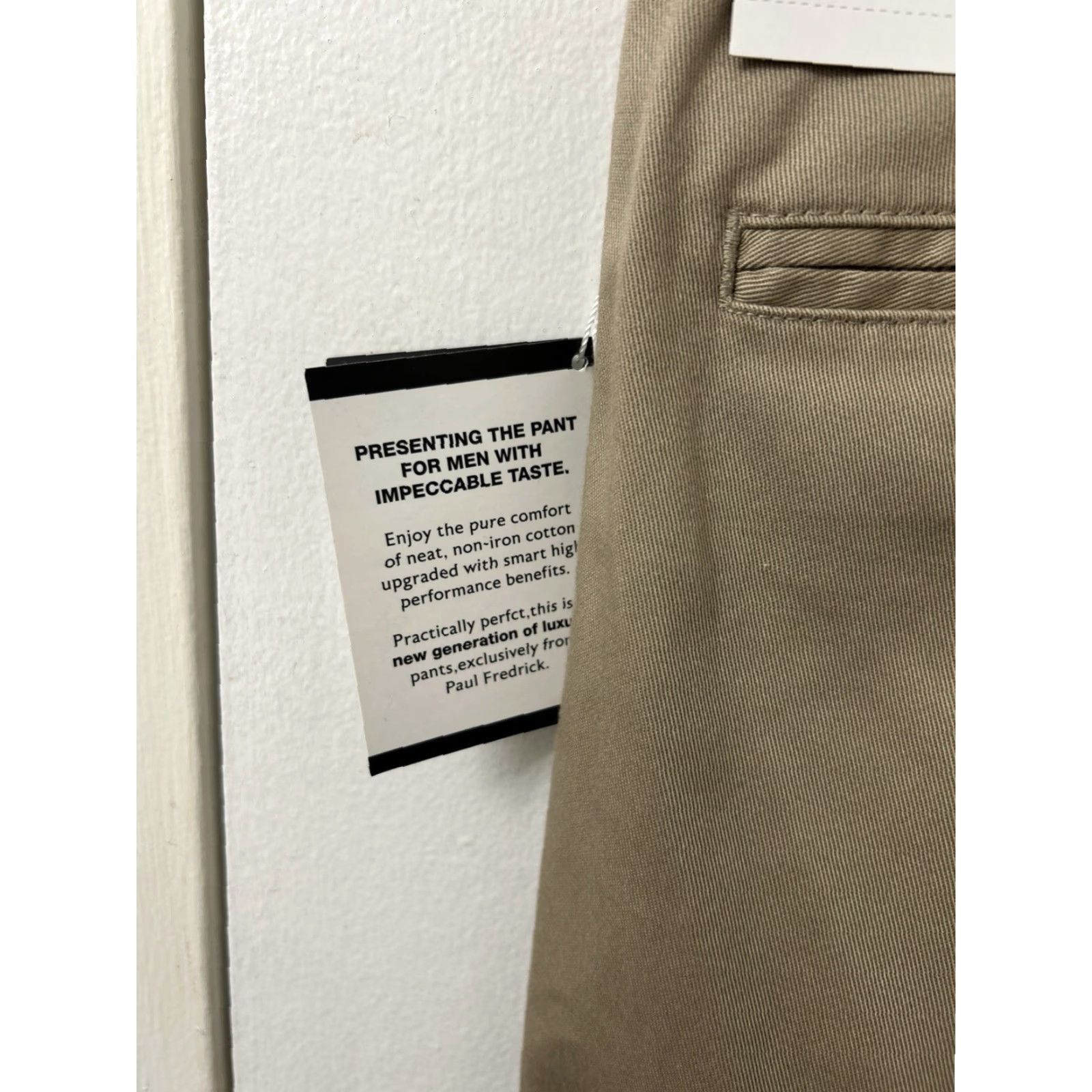 Vintage Paul Fredrick Pants Mens 42x28 Tan Khaki Tailored Fit NWT Zipper Button Chino Stretch Wrinkle Resistant Cotton Blend 5-Pocket Size US 42 / EU 58 - 6 Thumbnail