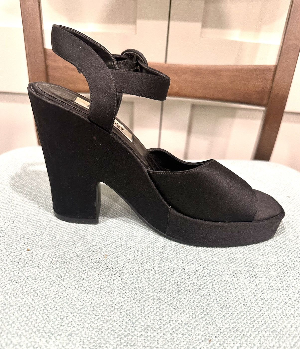 Seychelles Seychelles Vintage Black Satin Floral Chunky Heel Shoes Size US 7 / IT 37 - 5 Thumbnail
