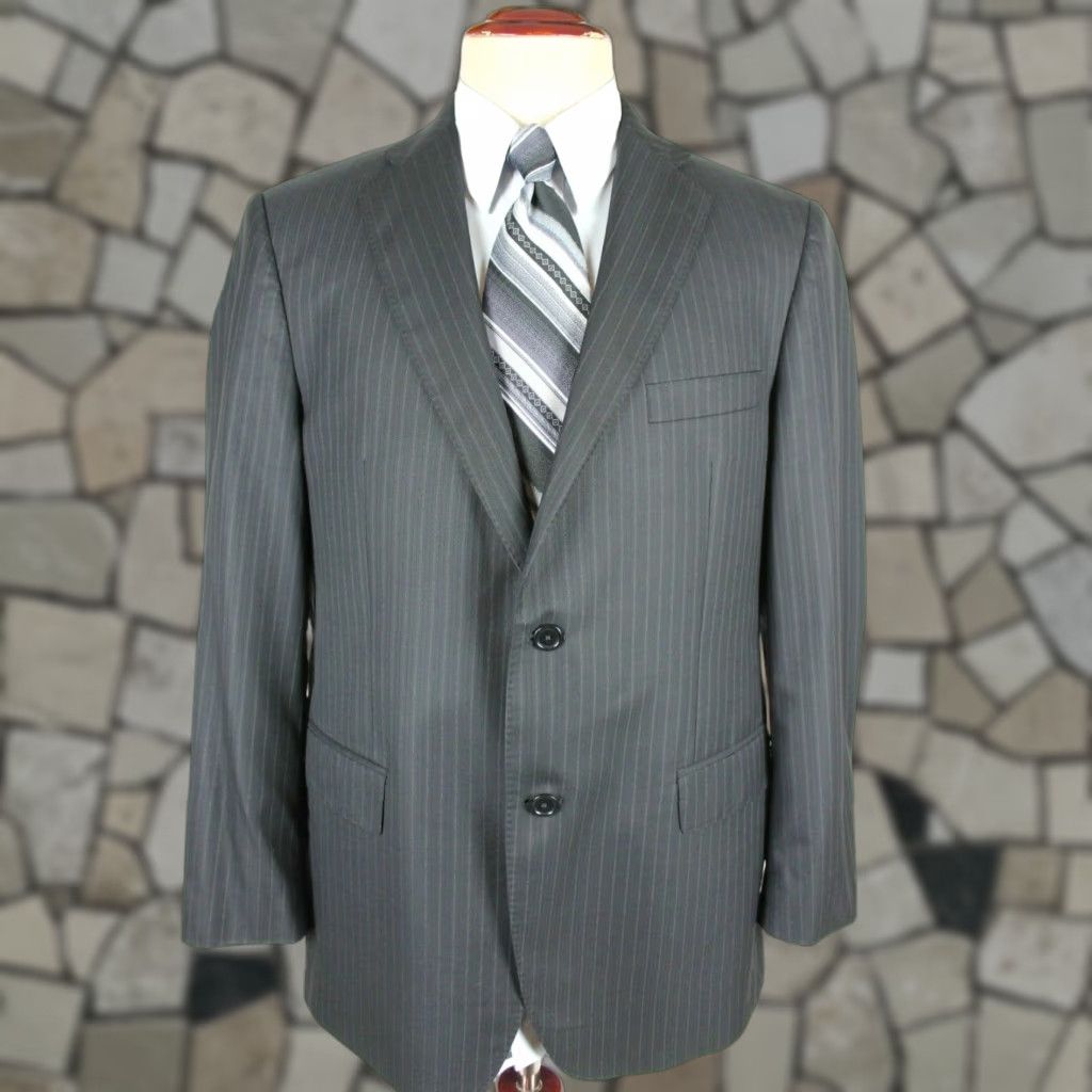 Vintage VINTAGE Blazer Jacket Striped Wool Blend Black 43R 2 Button - Emilio Yuste Mens Blazer Coat Size 42R - 1 Thumbnail