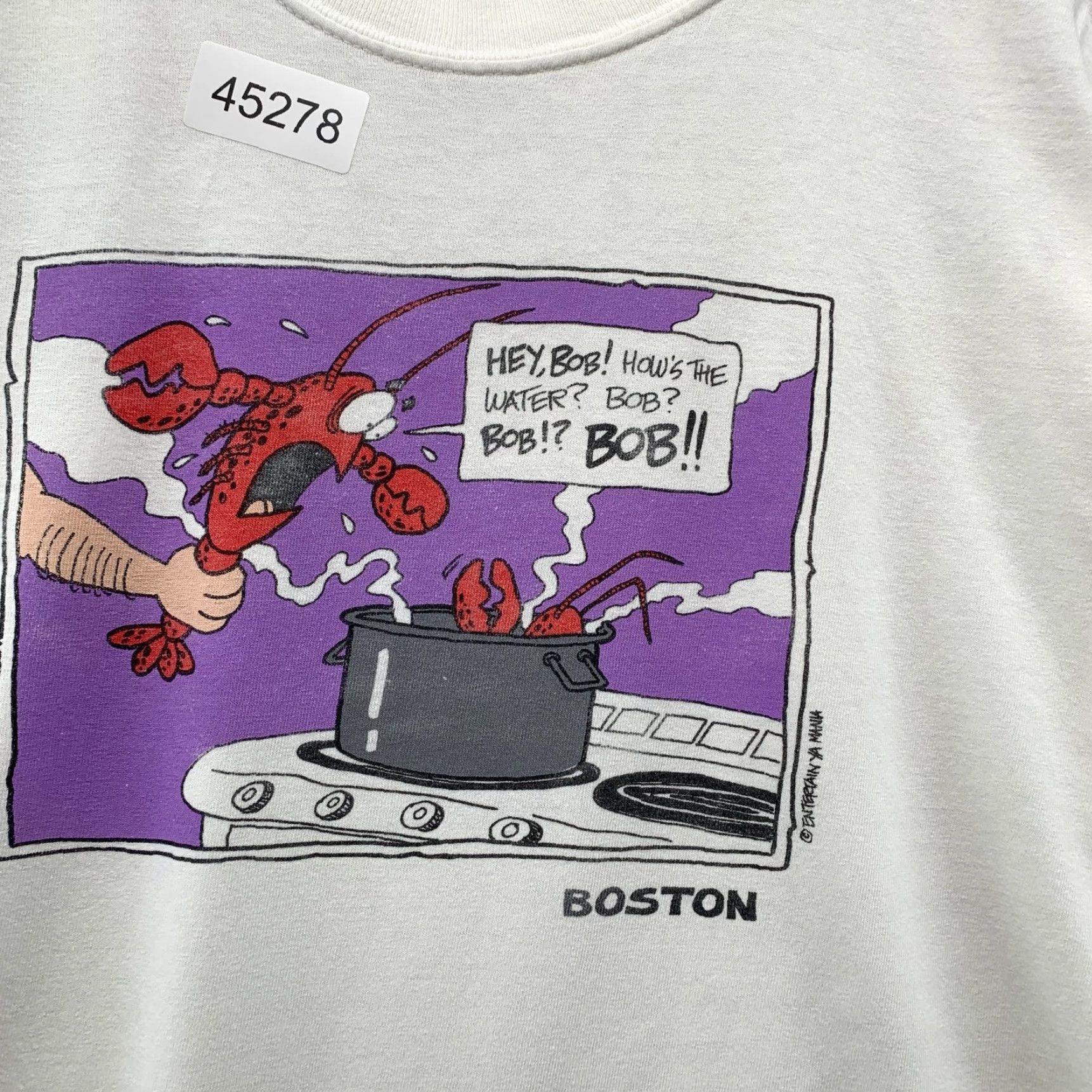 Gildan VINTAGE Lobster Funny Shirt Mens L White Gildan T-Shirt Short Sleeve Crew Neck Cotton Graphic Print Summer Funny 90s? Size US L / EU 52-54 / 3 - 6 Thumbnail