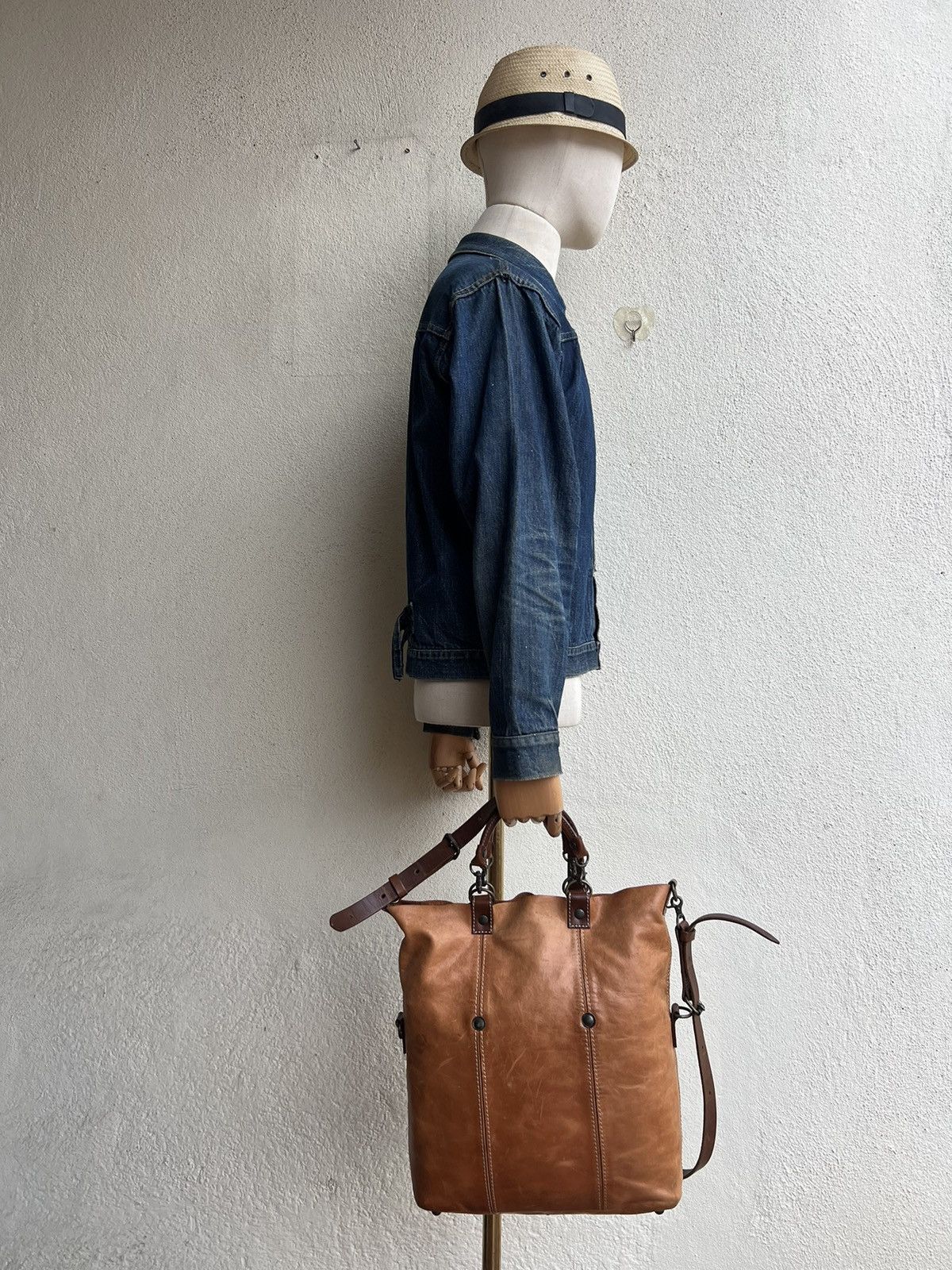 Leather Vintage REI Japan Distress Fade Patina Leather 2 Way Bag Size ONE SIZE - 3 Thumbnail