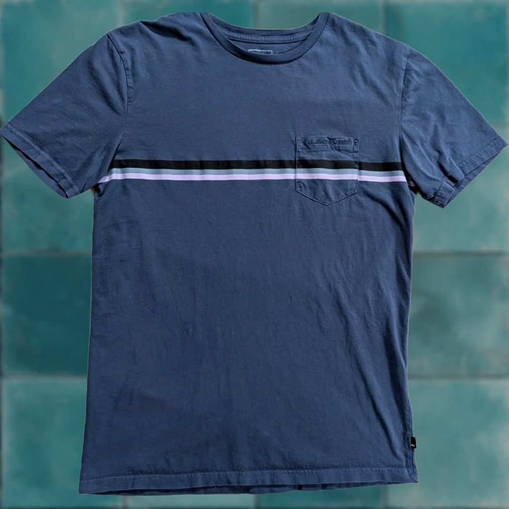 Quiksilver Quiksilver Striped T-Shirt Blue Logo Embroidered Pocket Men's Large Size US L / EU 52-54 / 3 - 1 Thumbnail