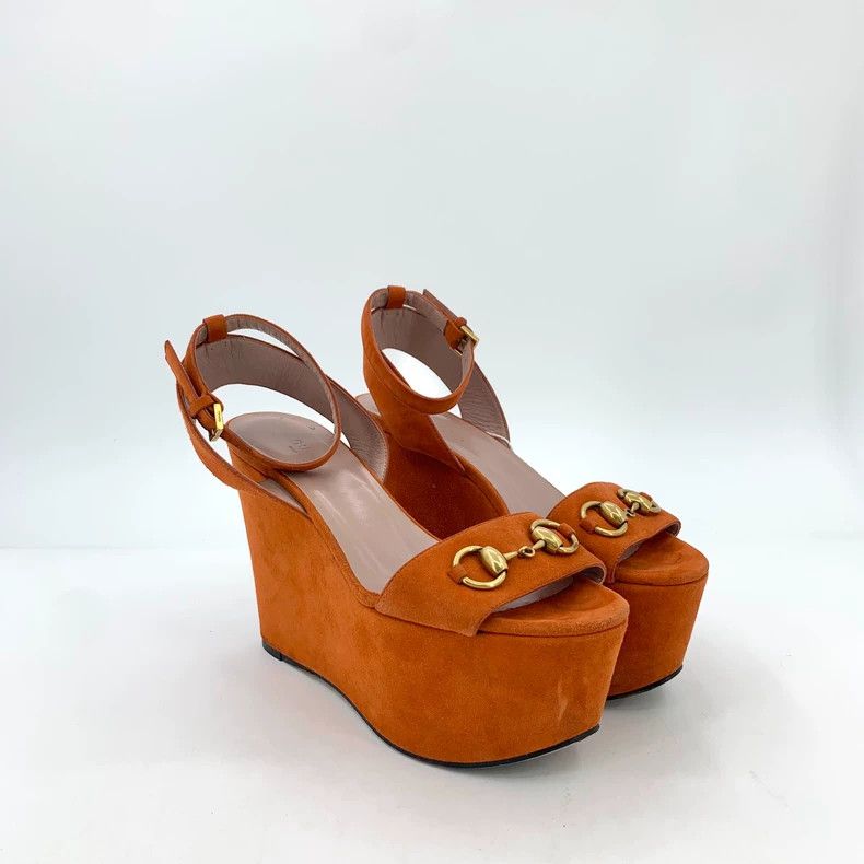 Gucci Orange horse buckle thick-soled sandals, high heels Size US 6 / IT 36 - 2 Thumbnail