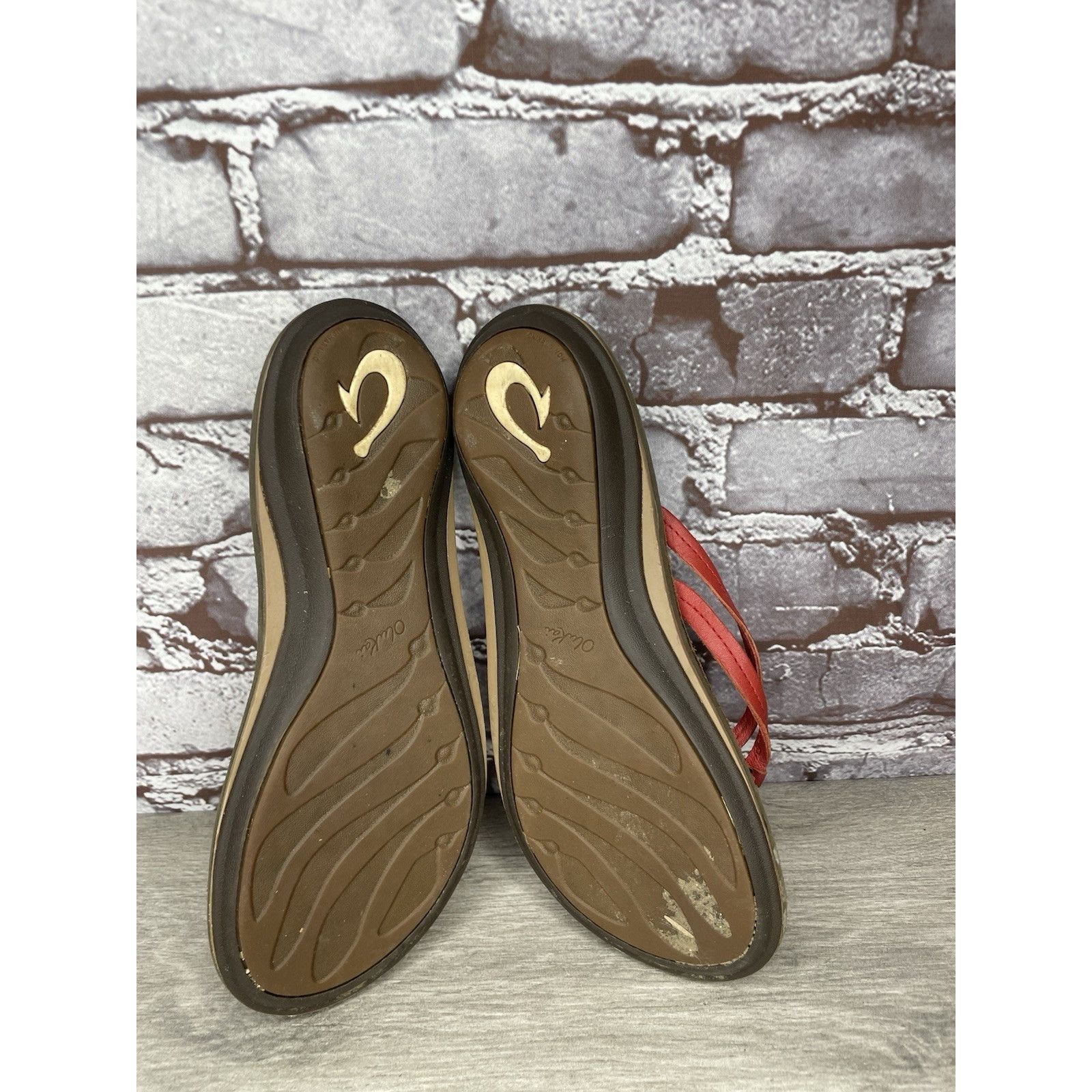Olukai Olukai U'I-W Red Leather Thong FlipFlop Casual Slide Sandals Size US 8 / IT 38 - 20 Thumbnail