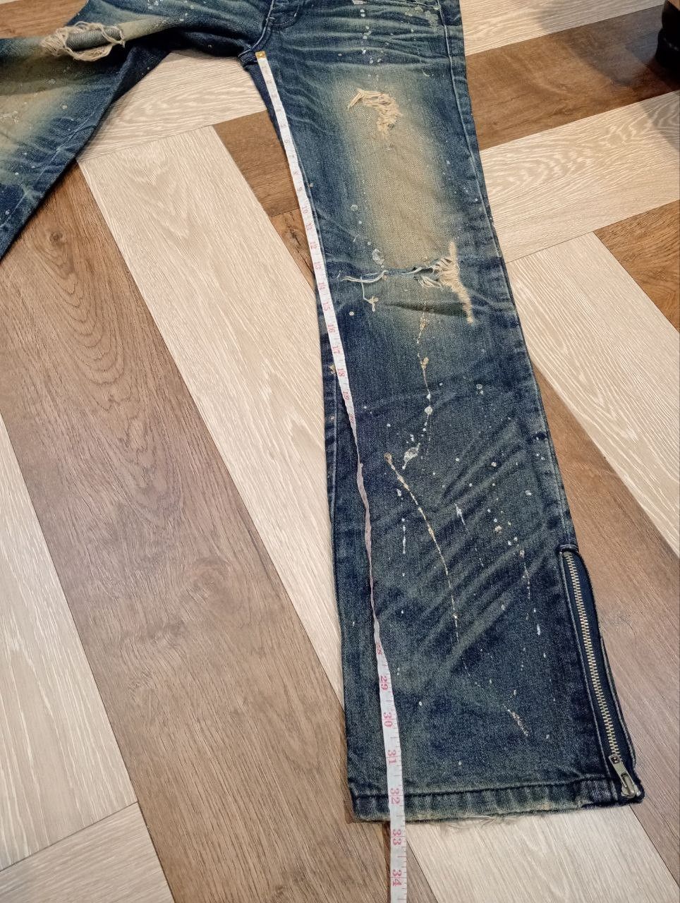 Japanese Brand LAGUST BLUE DISTRESSED ANKLE ZIP FLARED JEANS Size US 33 - 15 Thumbnail