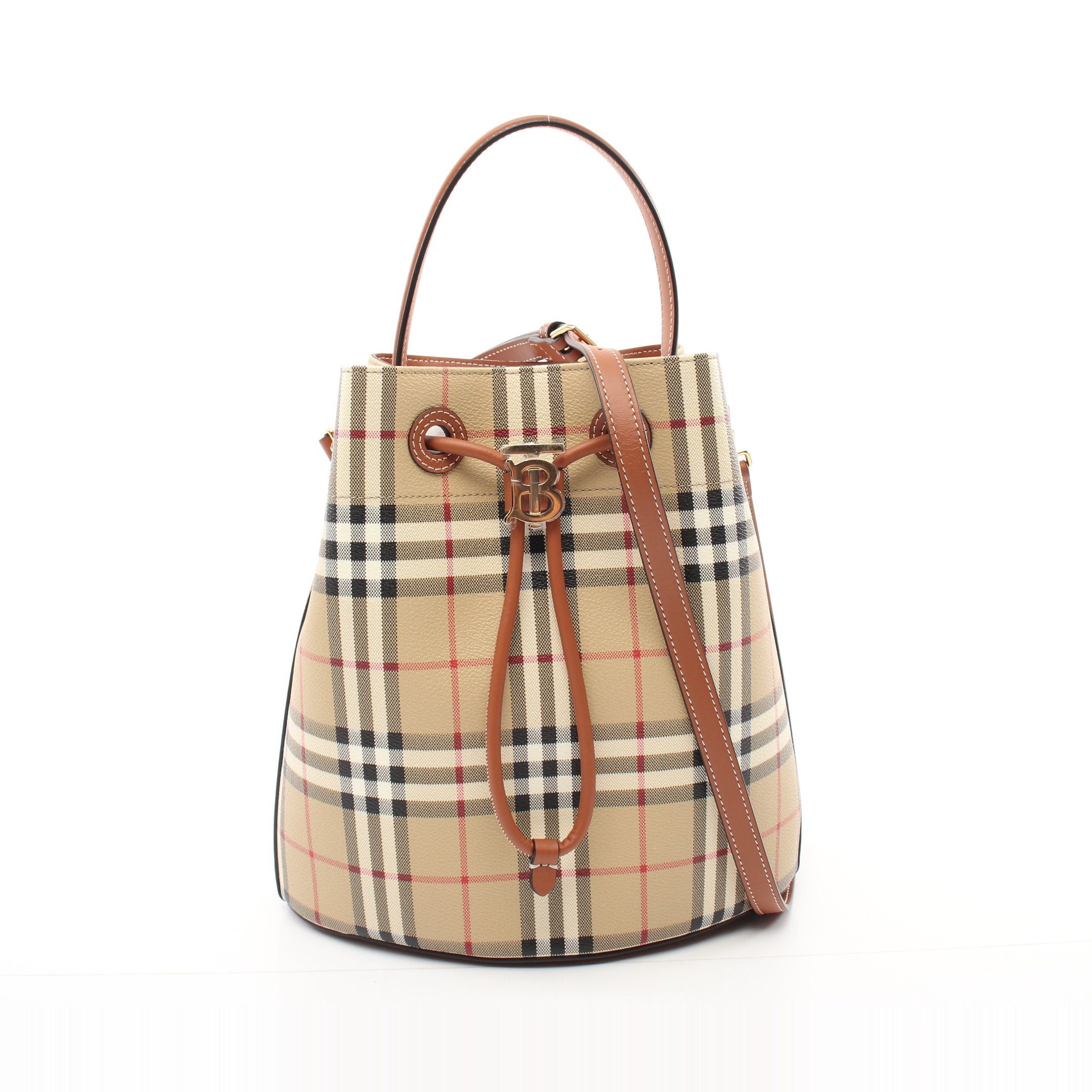 Burberry Burberry Small Tb Bucket Check Handbag Leather Beige Multicolor Size ONE SIZE - 1 Thumbnail