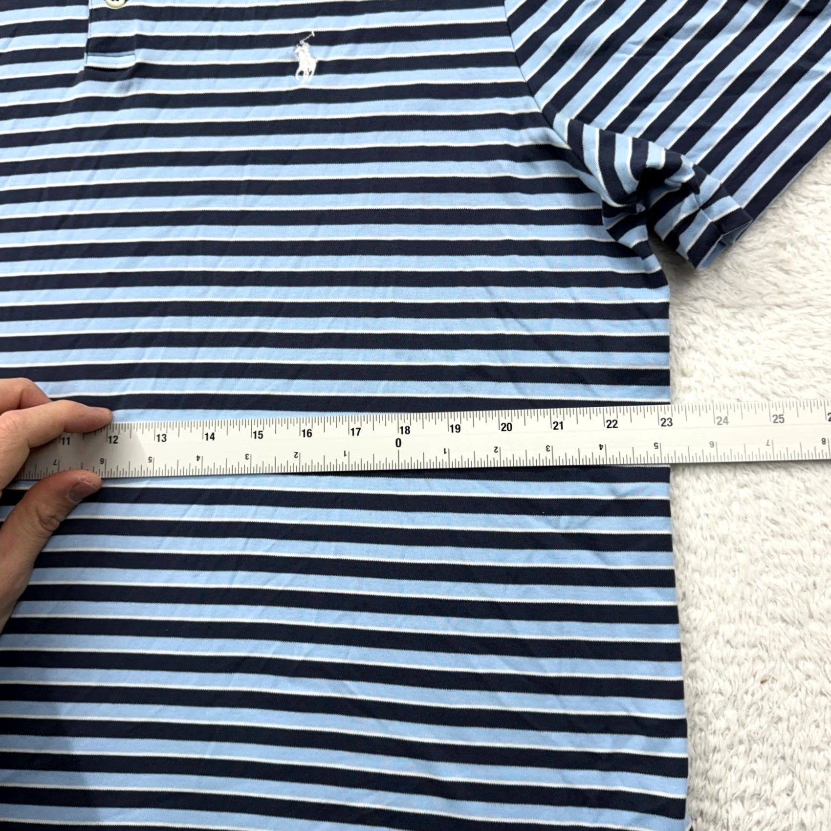 Polo Ralph Lauren VINTAGE Polo Ralph Lauren Mens Striped Short Sleeve Polo Shirt Navy Blue Light Blue XL Size US XL / EU 56 / 4 - 5 Thumbnail