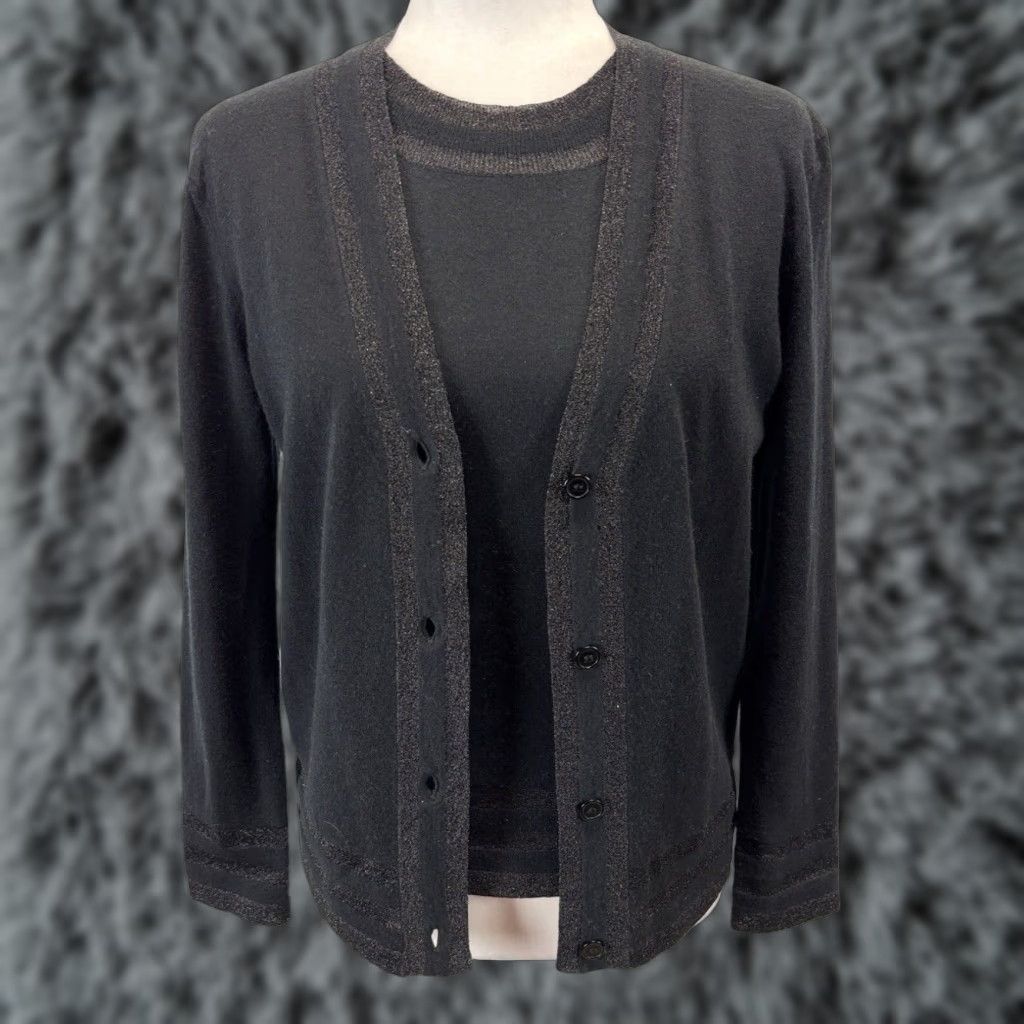 Vintage Bernard Zins Women's Cashmere Cardigan Sweater Twin Set Black Medium Classic Size M / US 6-8 / IT 42-44 - 1 Thumbnail