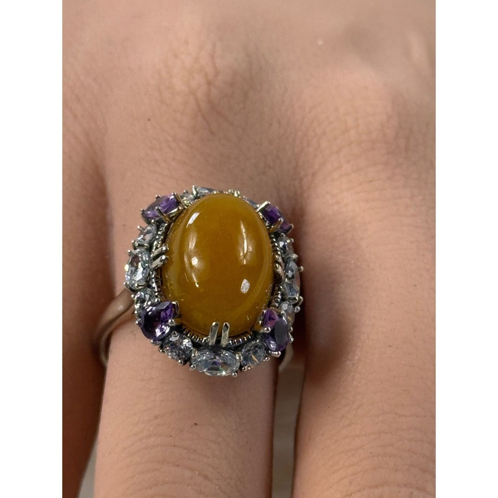 & Other Stories JOY 925 Sterling Silver Yellow Jade size 10 Amethyst RING Size ONE SIZE - 2 Thumbnail