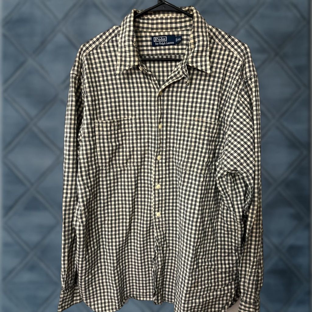 Polo Ralph Lauren VINTAGE Polo Ralph Lauren Shirt XL Long Sleeve Button-Down Beige Checkered Plaid Cotton Embroidered Logo Mens Size US XL / EU 56 / 4 - 1 Thumbnail