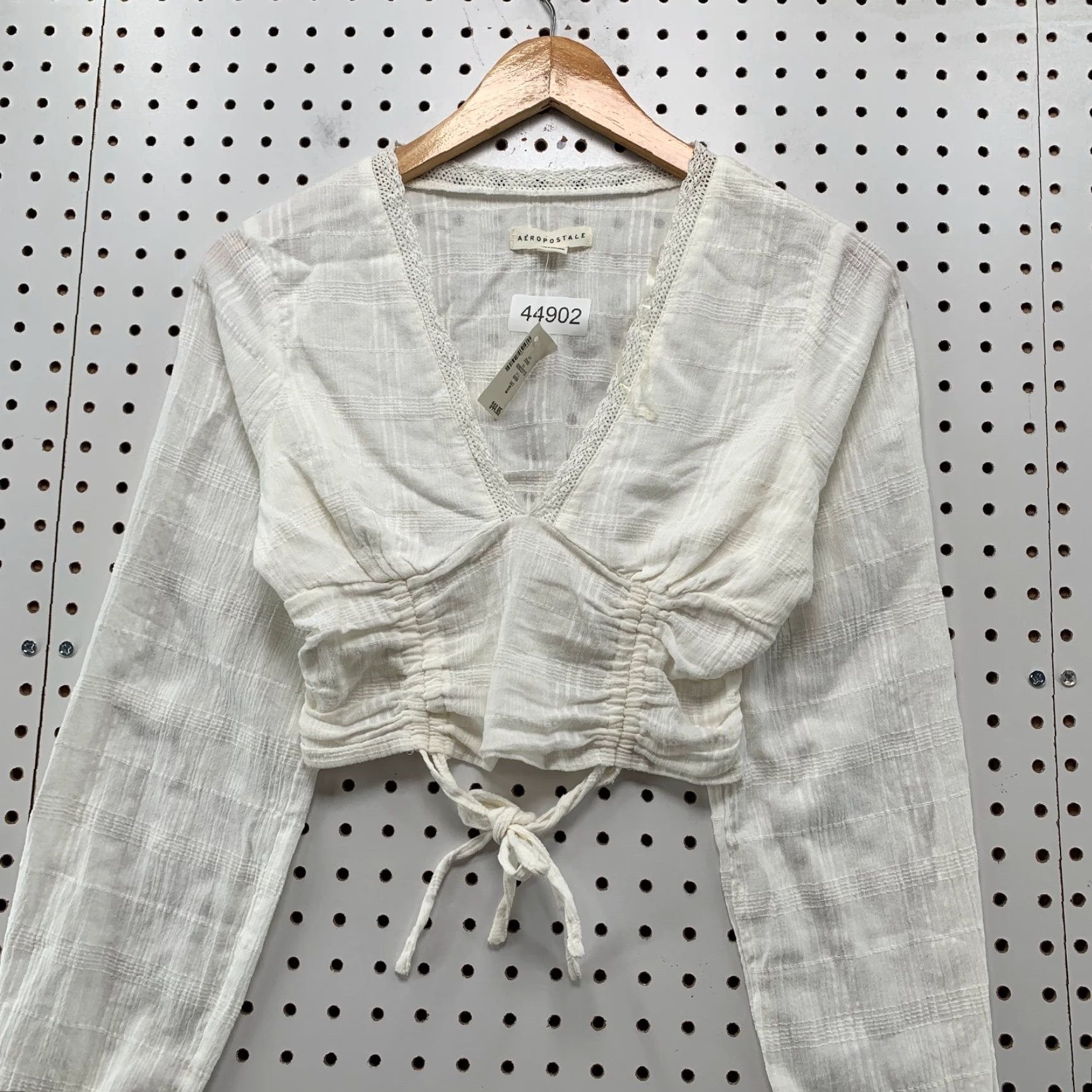 Vintage NEW Aeropostale V-Neck Blouse Womens Small White Double Cinch Cropped NWT Size S / US 4 / IT 40 - 2 Thumbnail